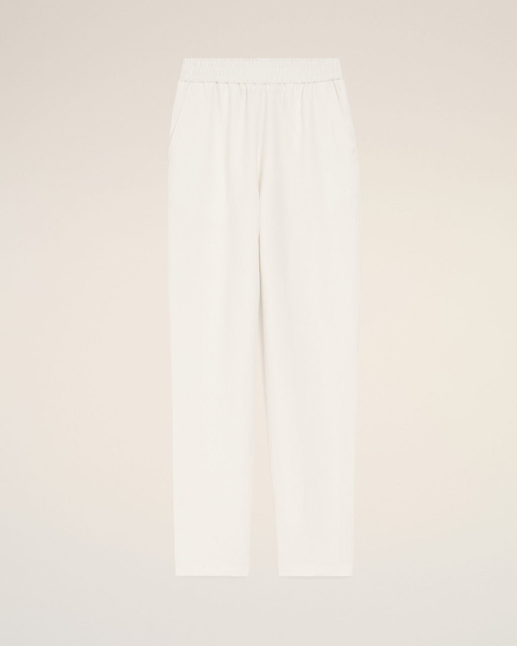 White Blended Linen Elasticated Waist Trousers