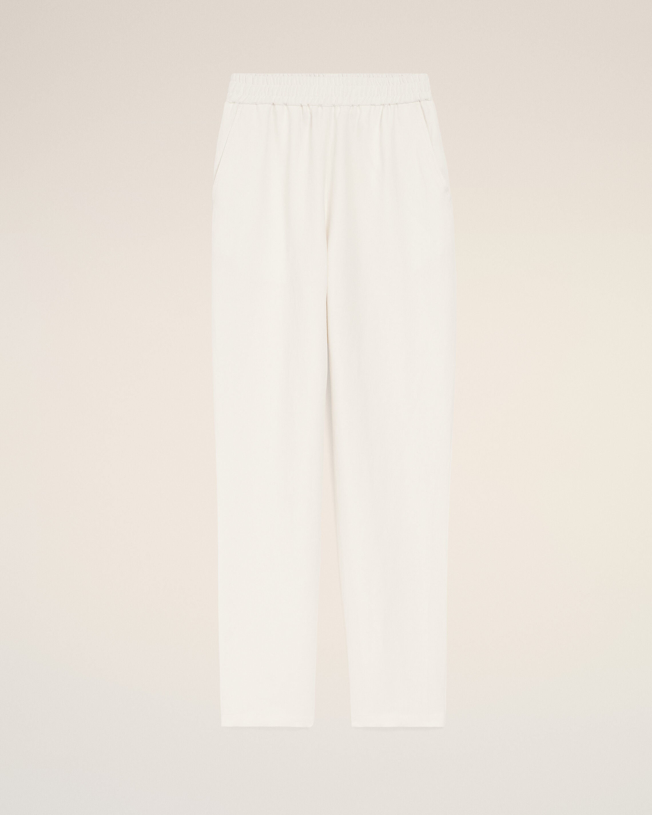 White Blended Linen Elasticated Waist Trousers