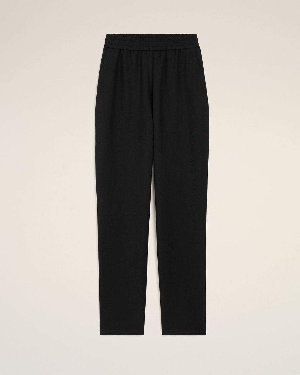 Black Blended Linen Elasticated Waist Trousers