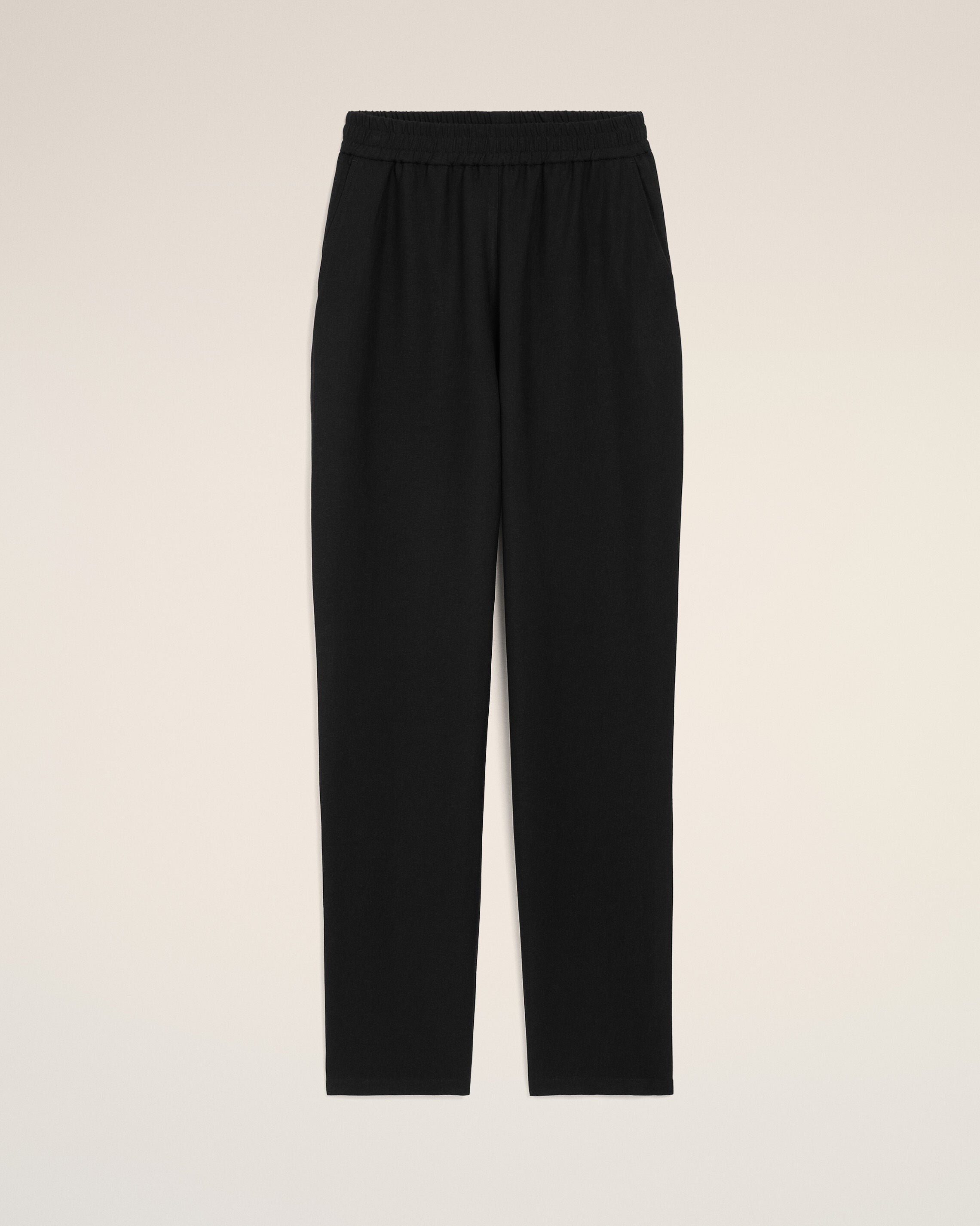 Black Blended Linen Elasticated Waist Trousers