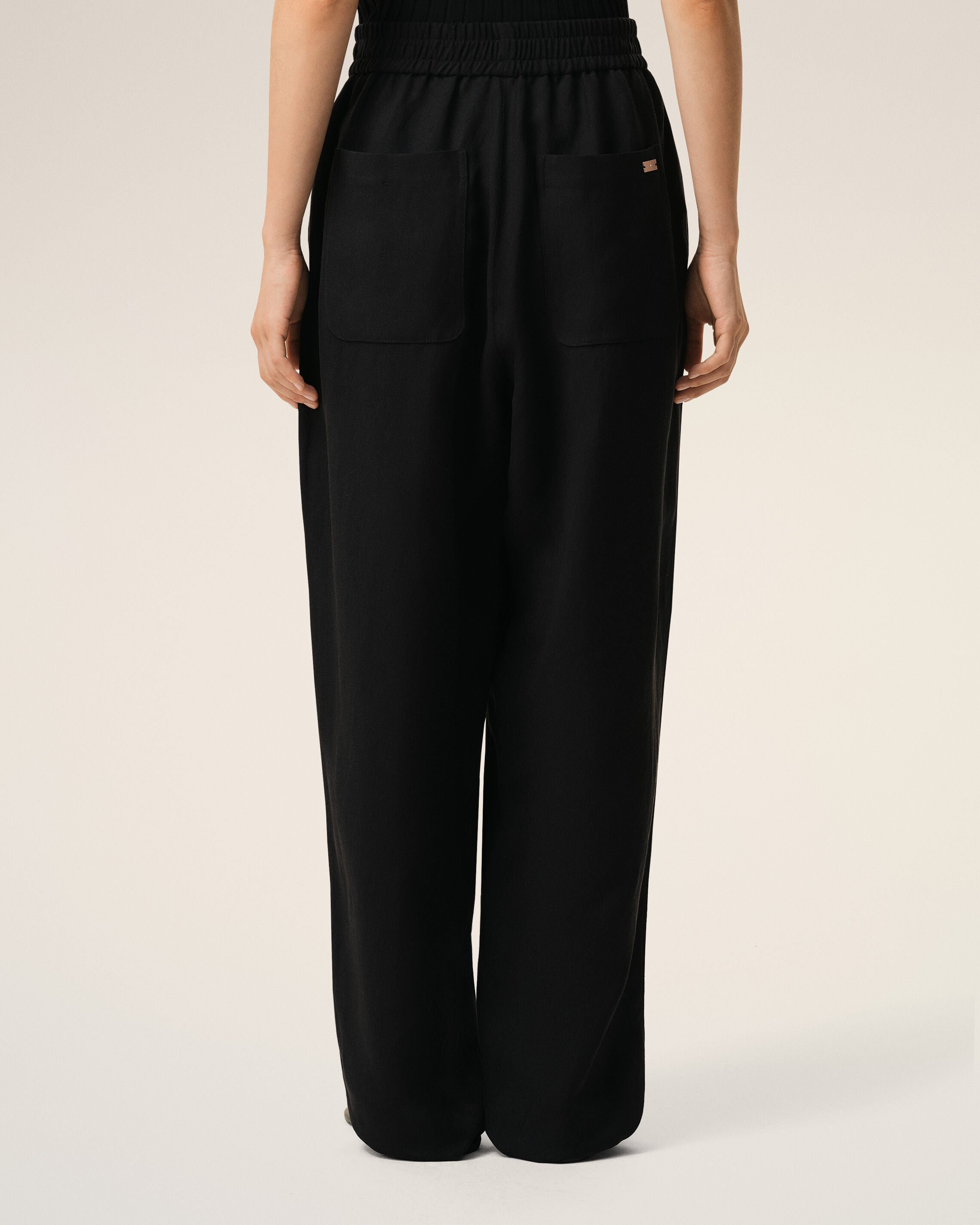 Black Blended Linen Elasticated Waist Trousers