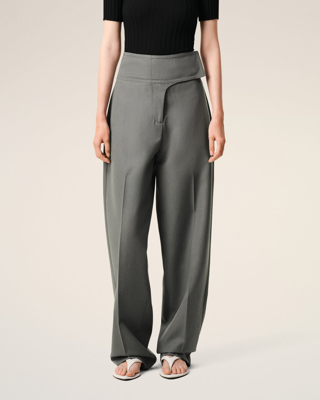 Grey New Wool Wrapped Belted Trousers