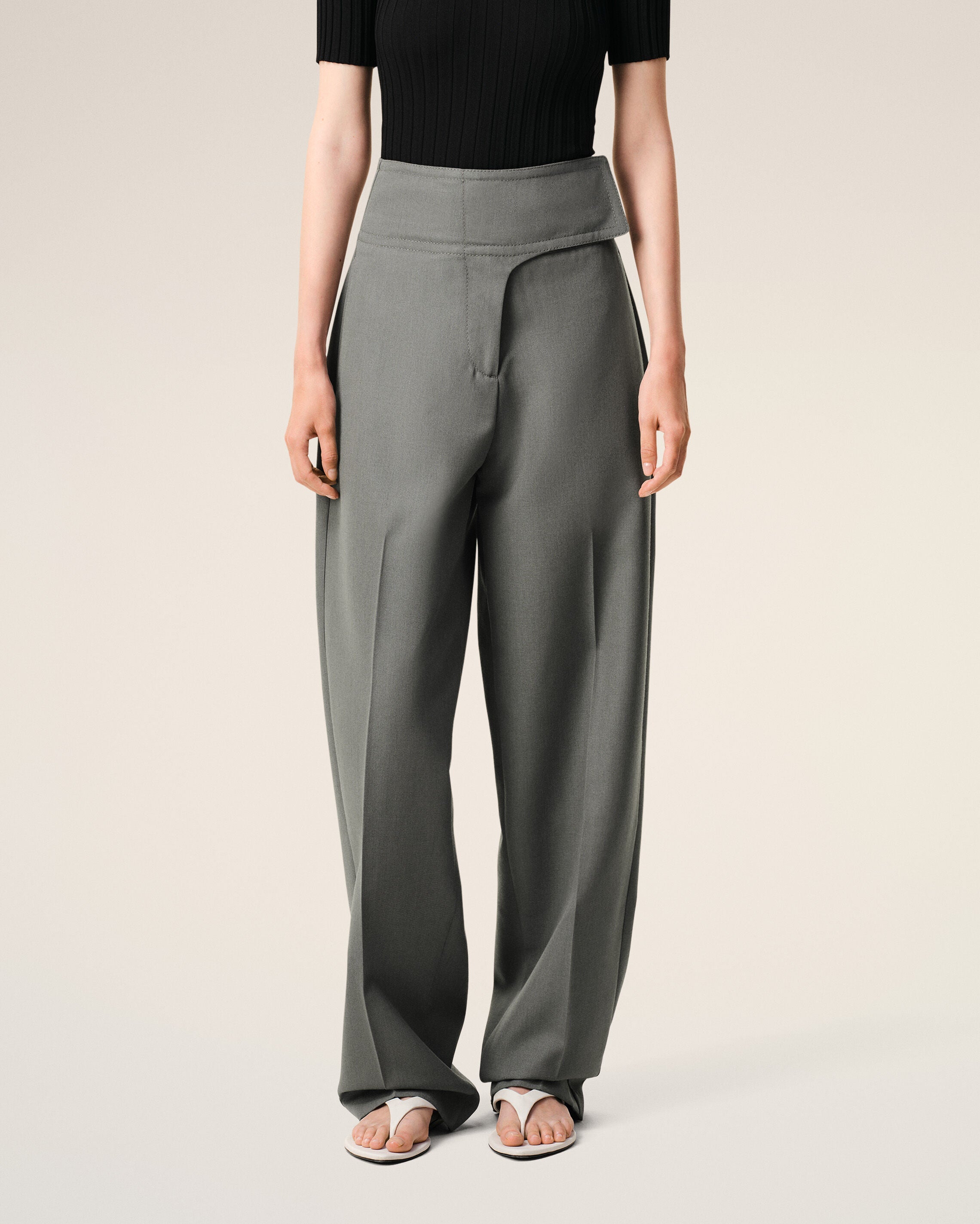 Grey New Wool Wrapped Belted Trousers