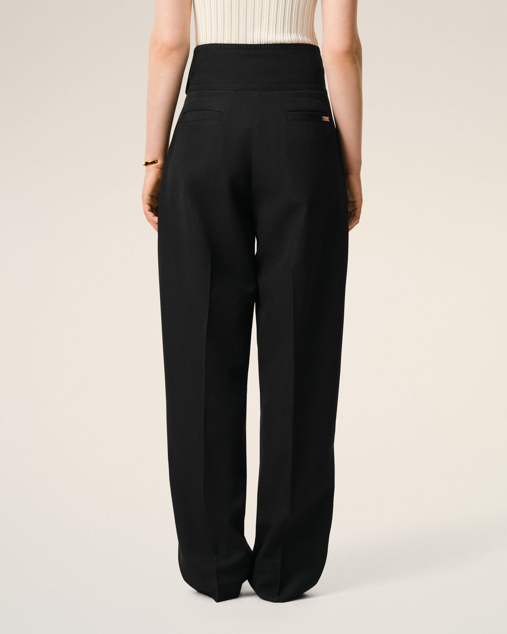 Black New Wool Wrapped Belted Trousers