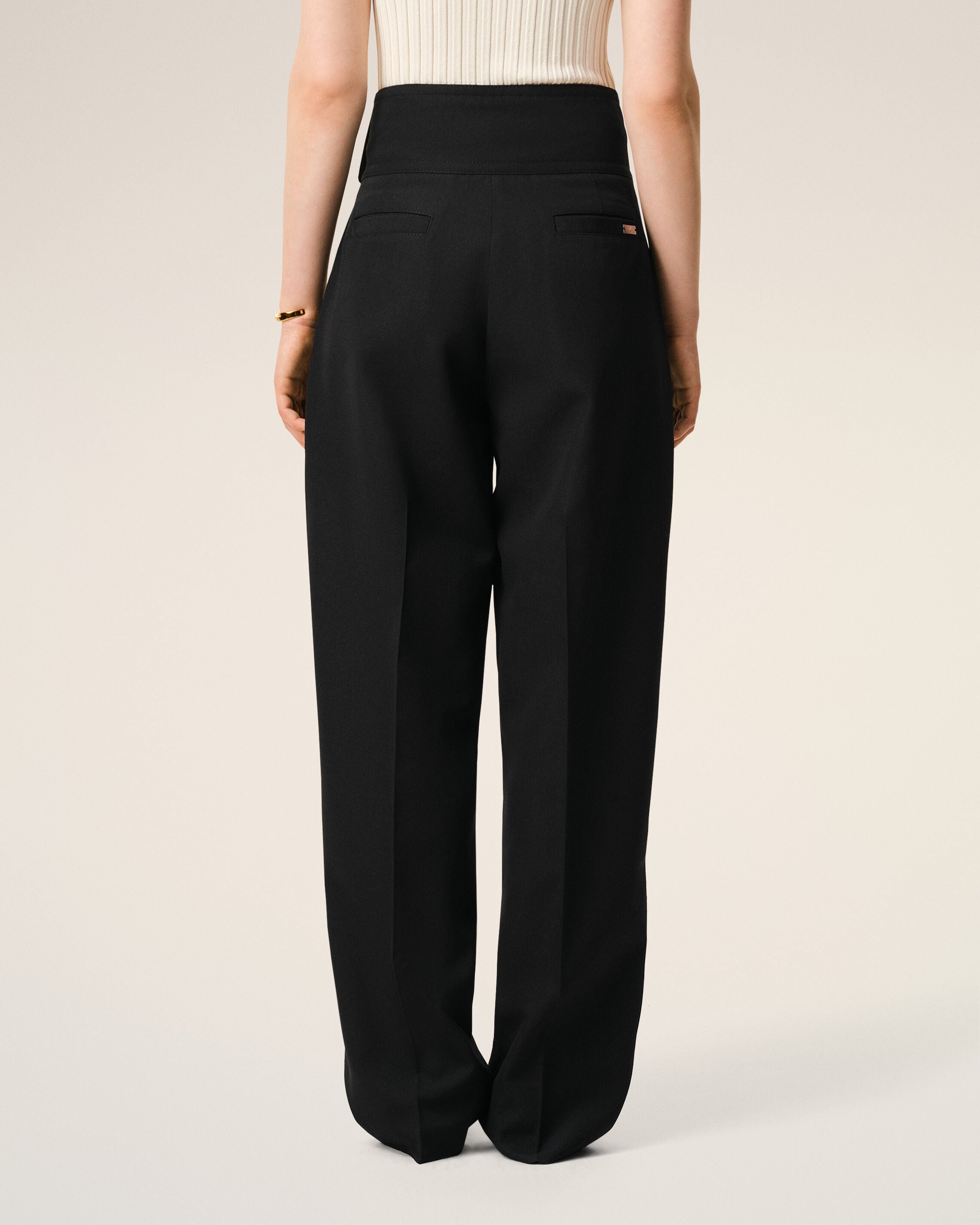 Black New Wool Wrapped Belted Trousers