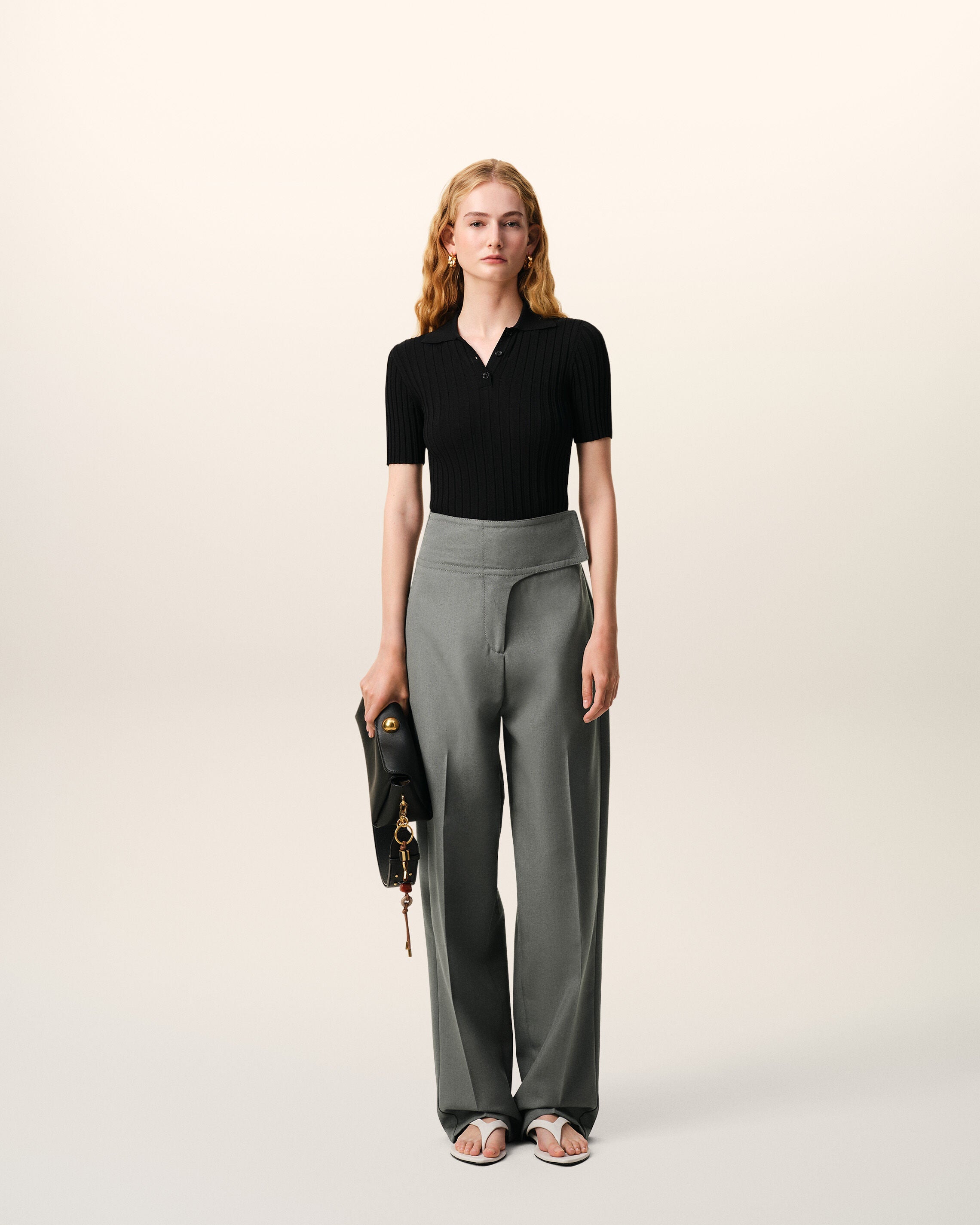 Grey New Wool Wrapped Belted Trousers