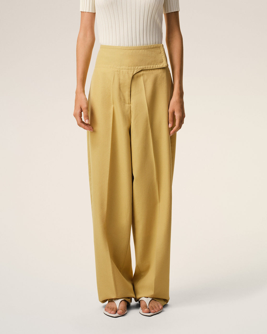 Yellow New Wool Wrapped Belted Trousers
