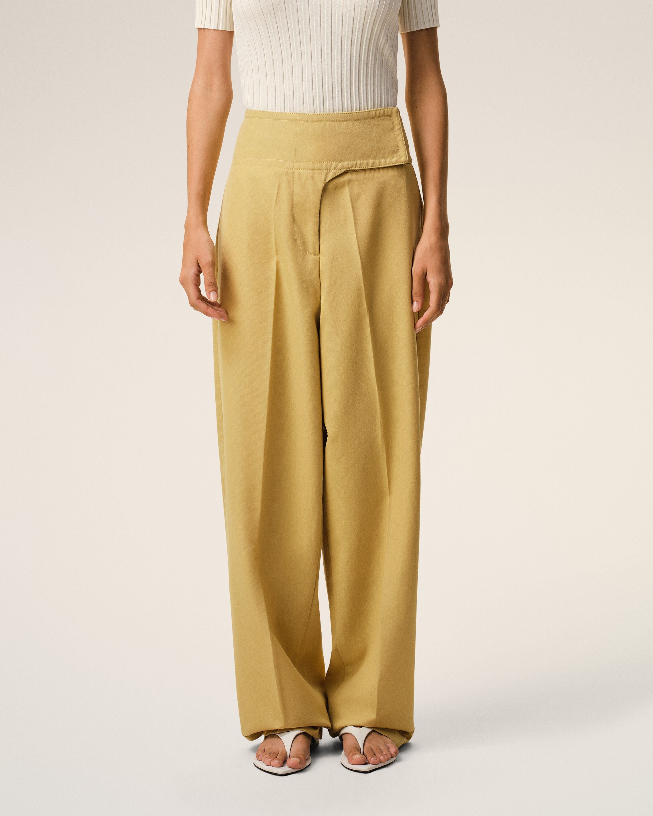 Yellow New Wool Wrapped Belted Trousers