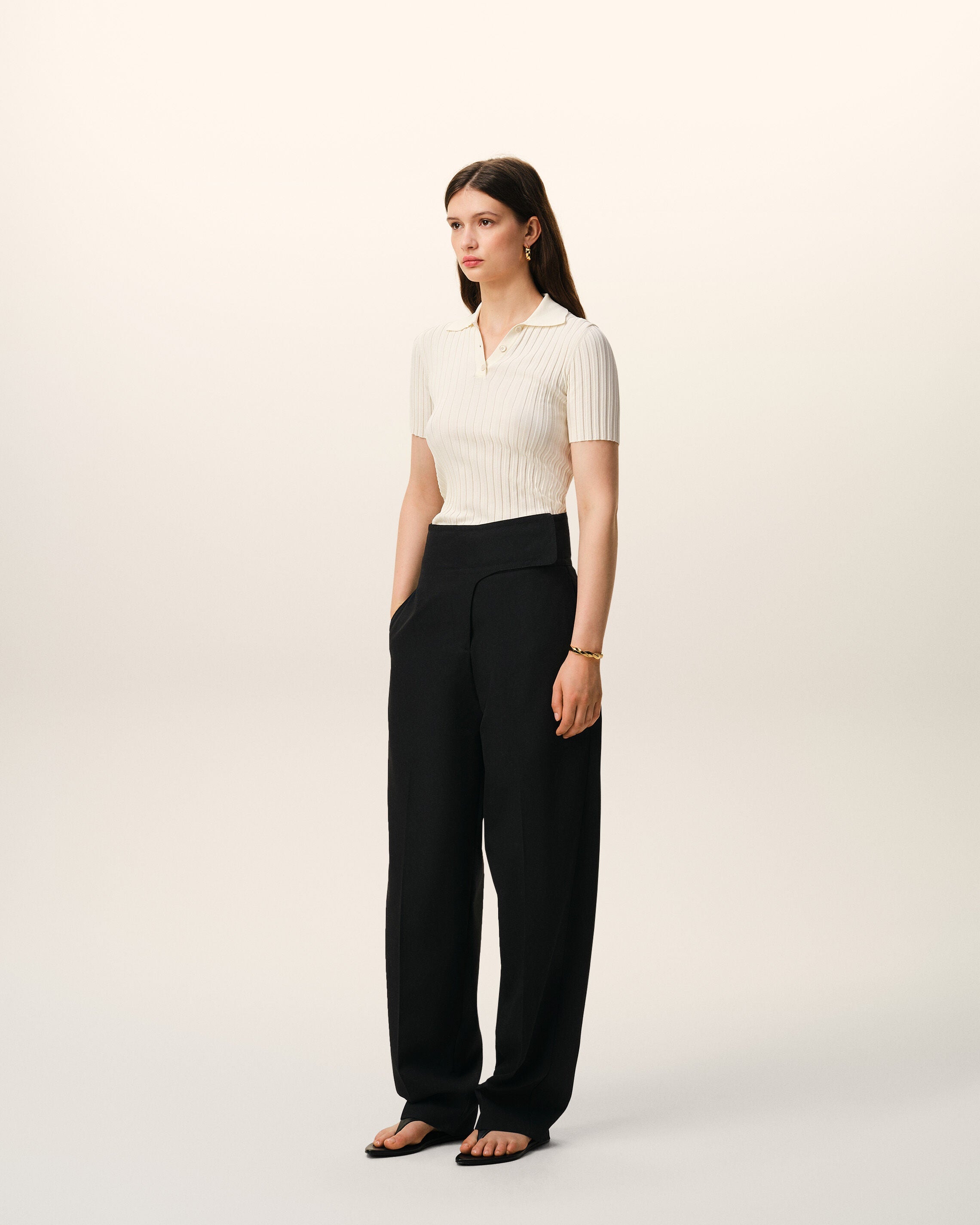 Black New Wool Wrapped Belted Trousers
