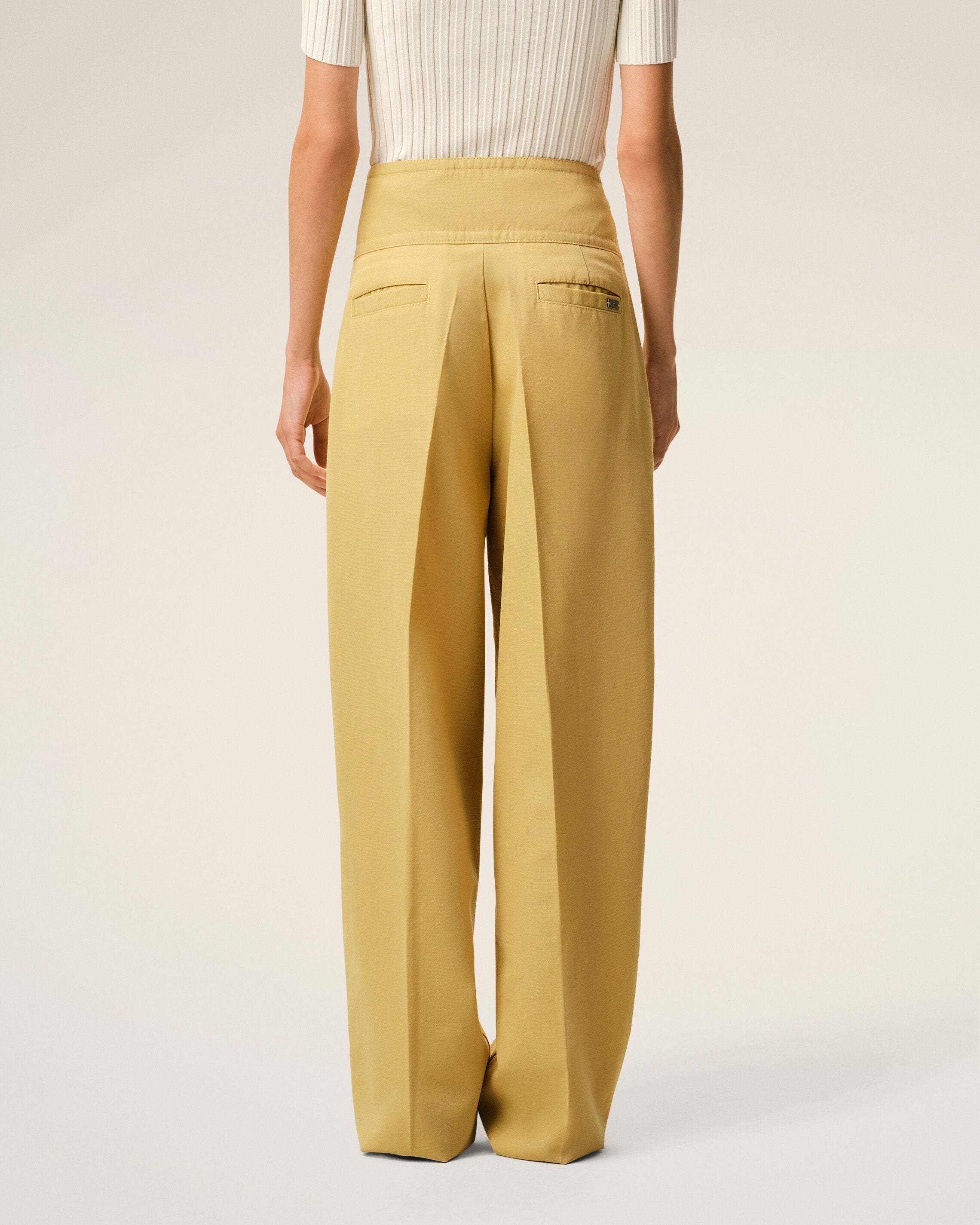 Yellow New Wool Wrapped Belted Trousers