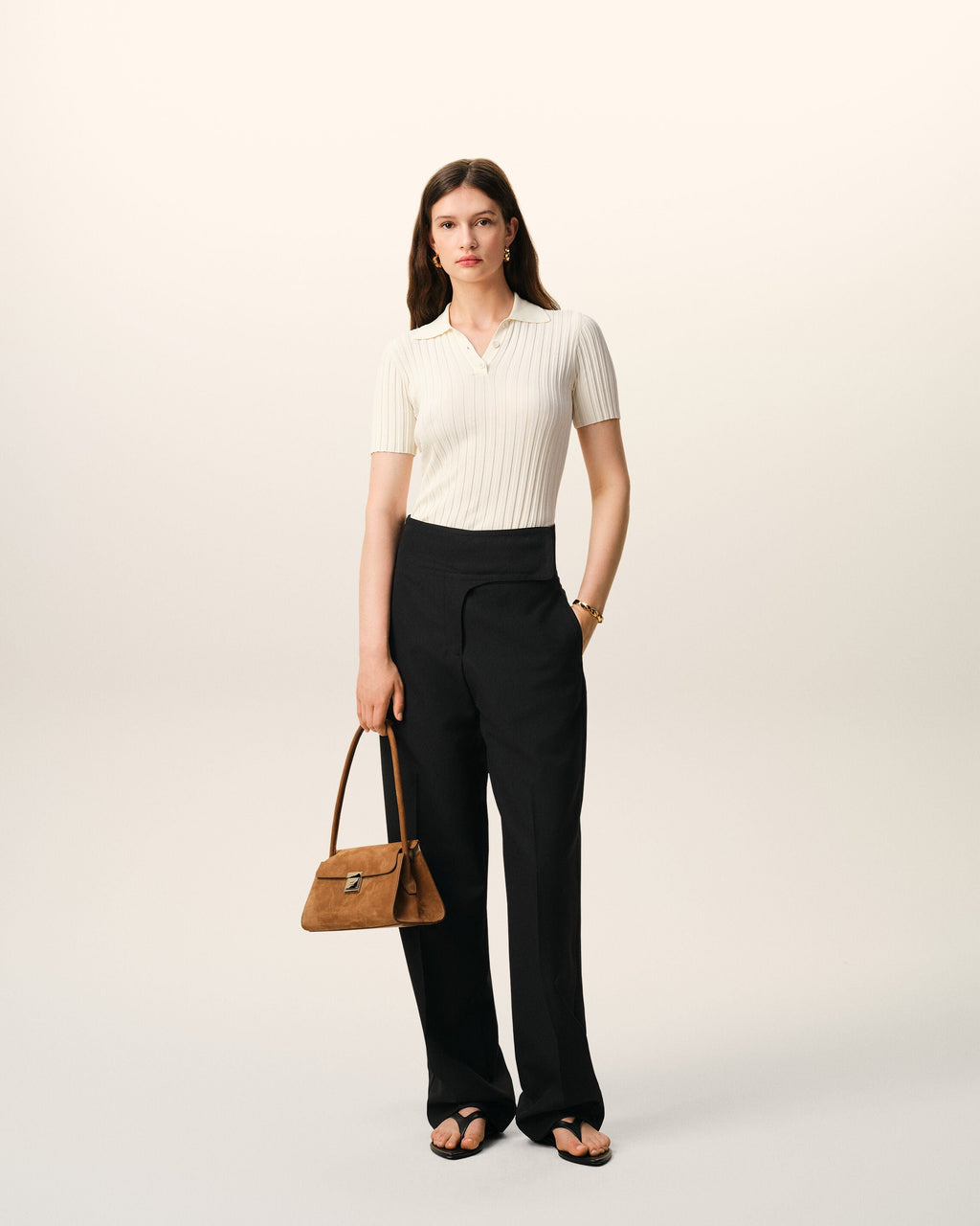 Black New Wool Wrapped Belted Trousers