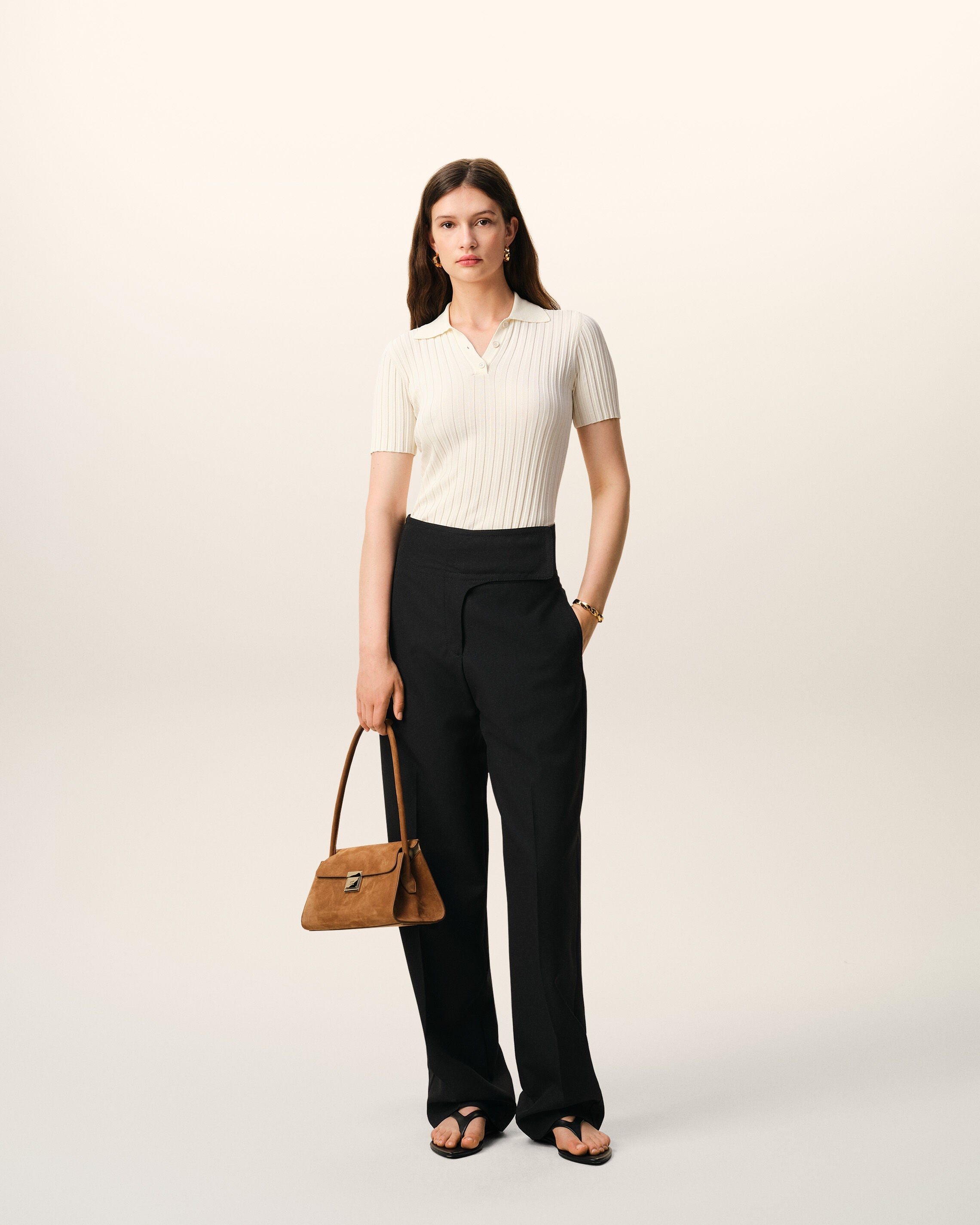 Black New Wool Wrapped Belted Trousers