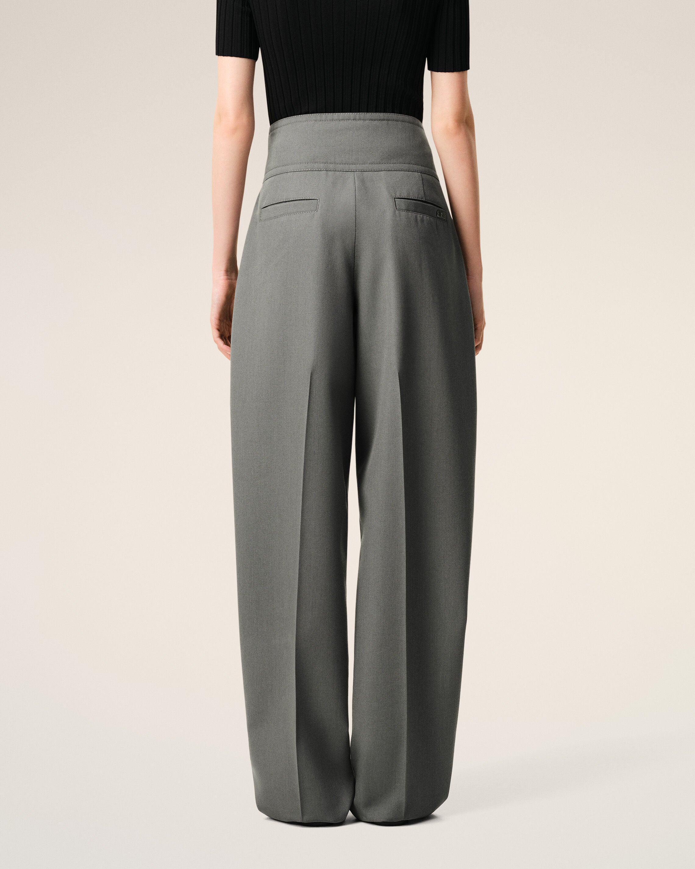 Grey New Wool Wrapped Belted Trousers