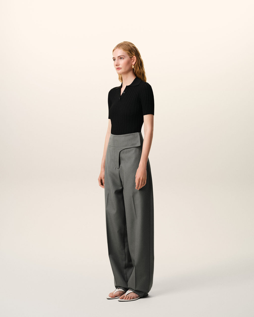 Grey New Wool Wrapped Belted Trousers