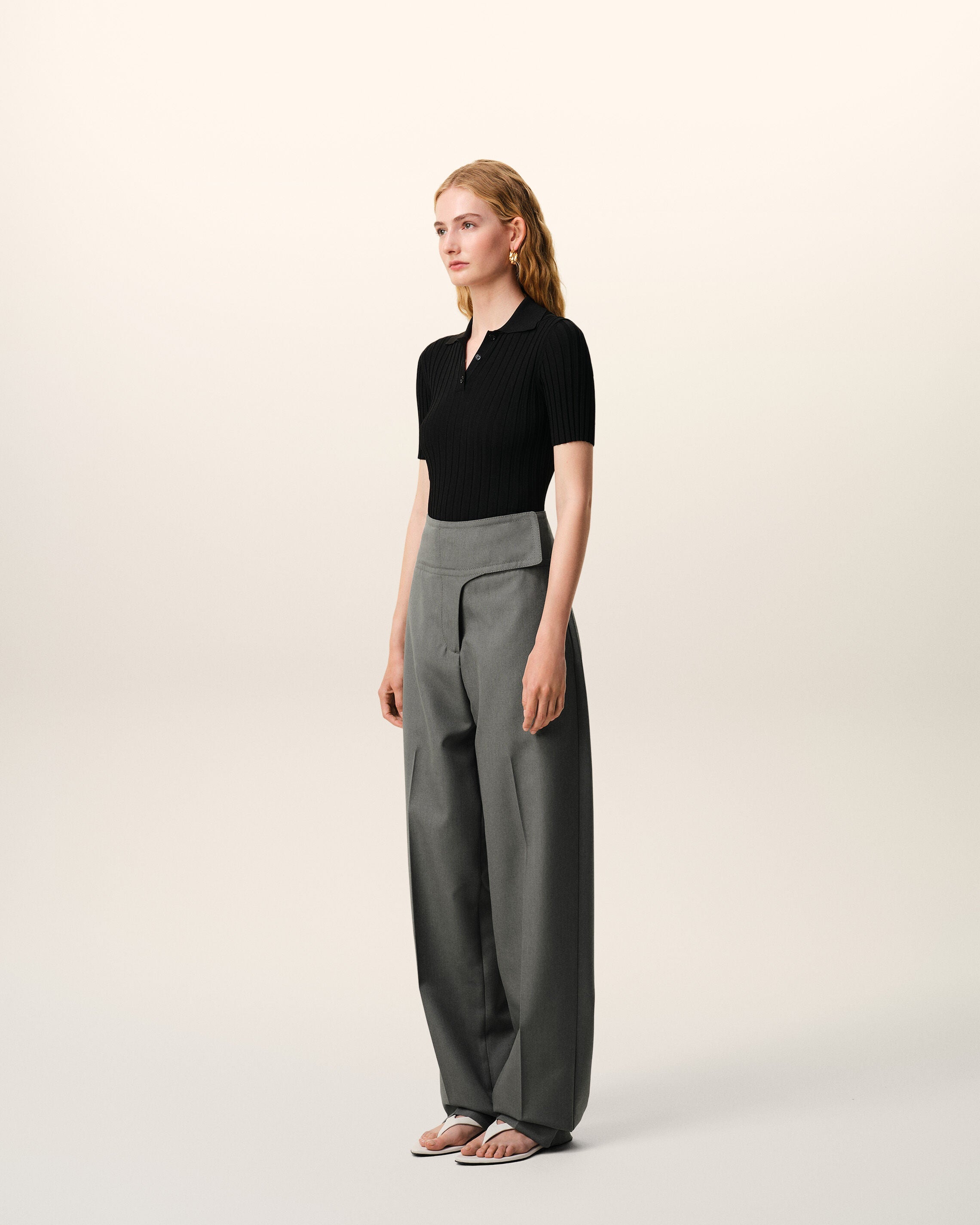 Grey New Wool Wrapped Belted Trousers