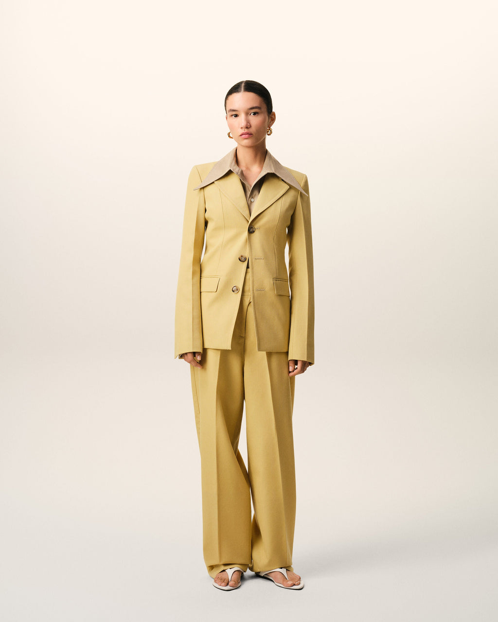 Yellow New Wool Wrapped Belted Trousers