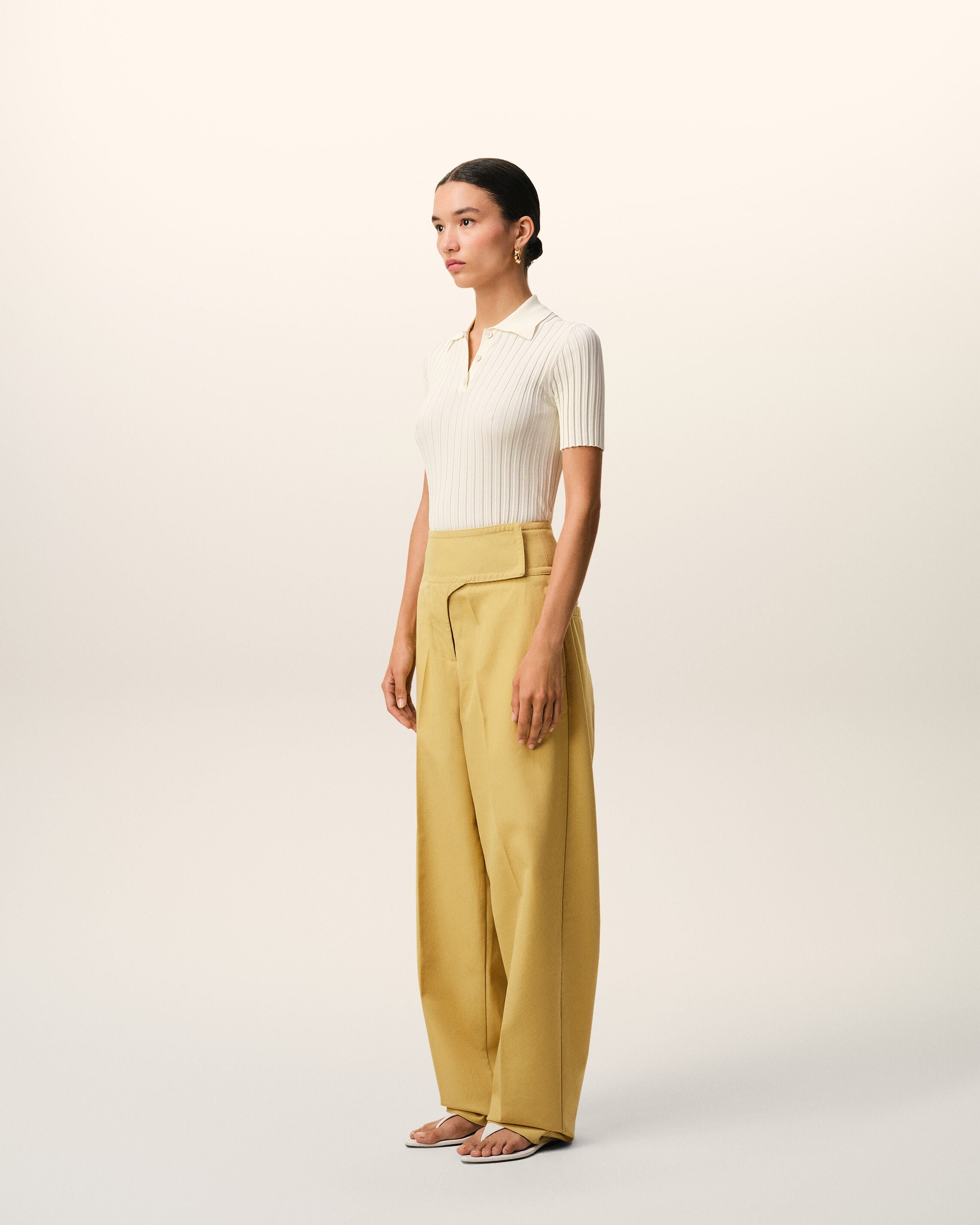 Yellow New Wool Wrapped Belted Trousers
