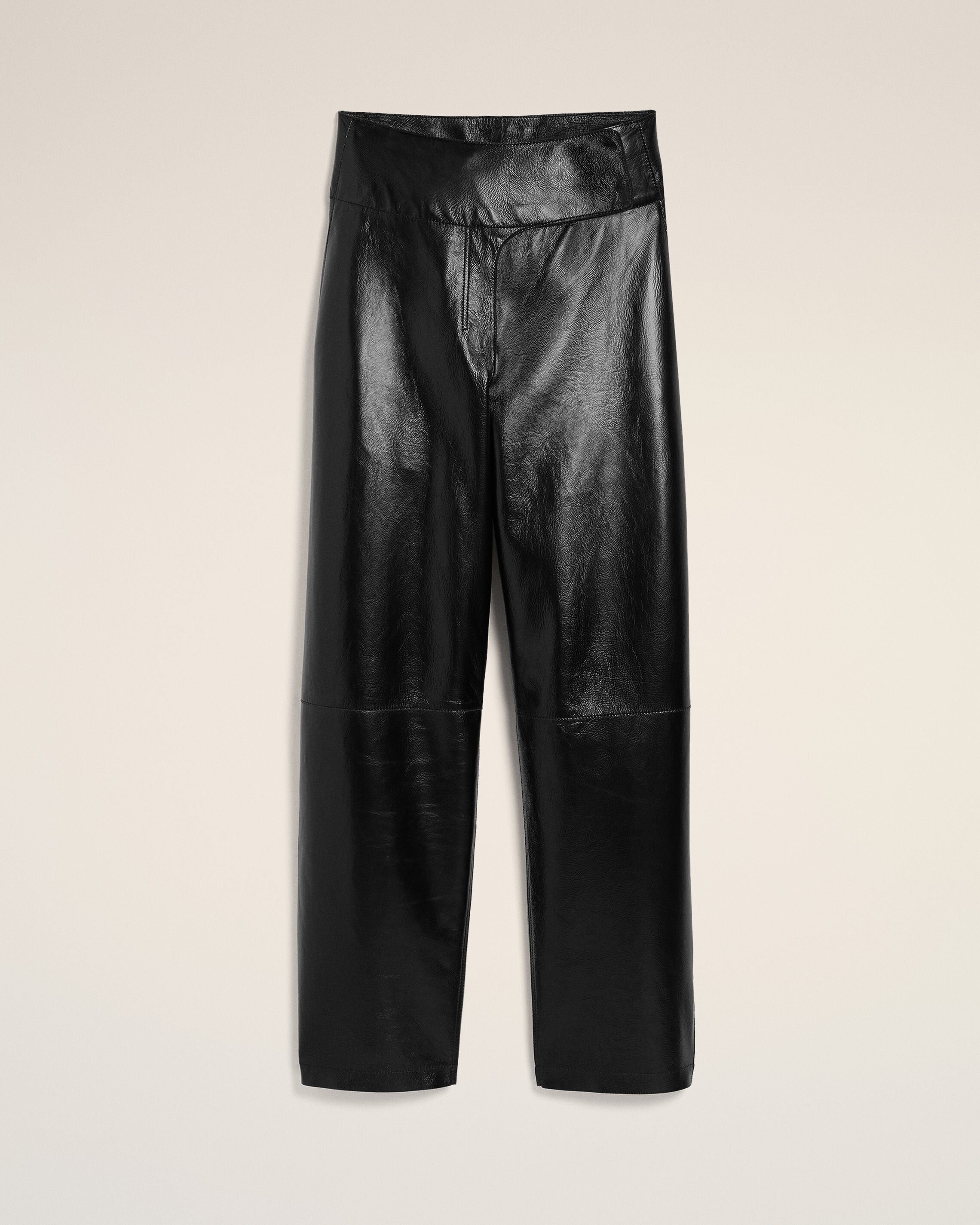 Black Lamb Leather Wrapped Belted Trousers