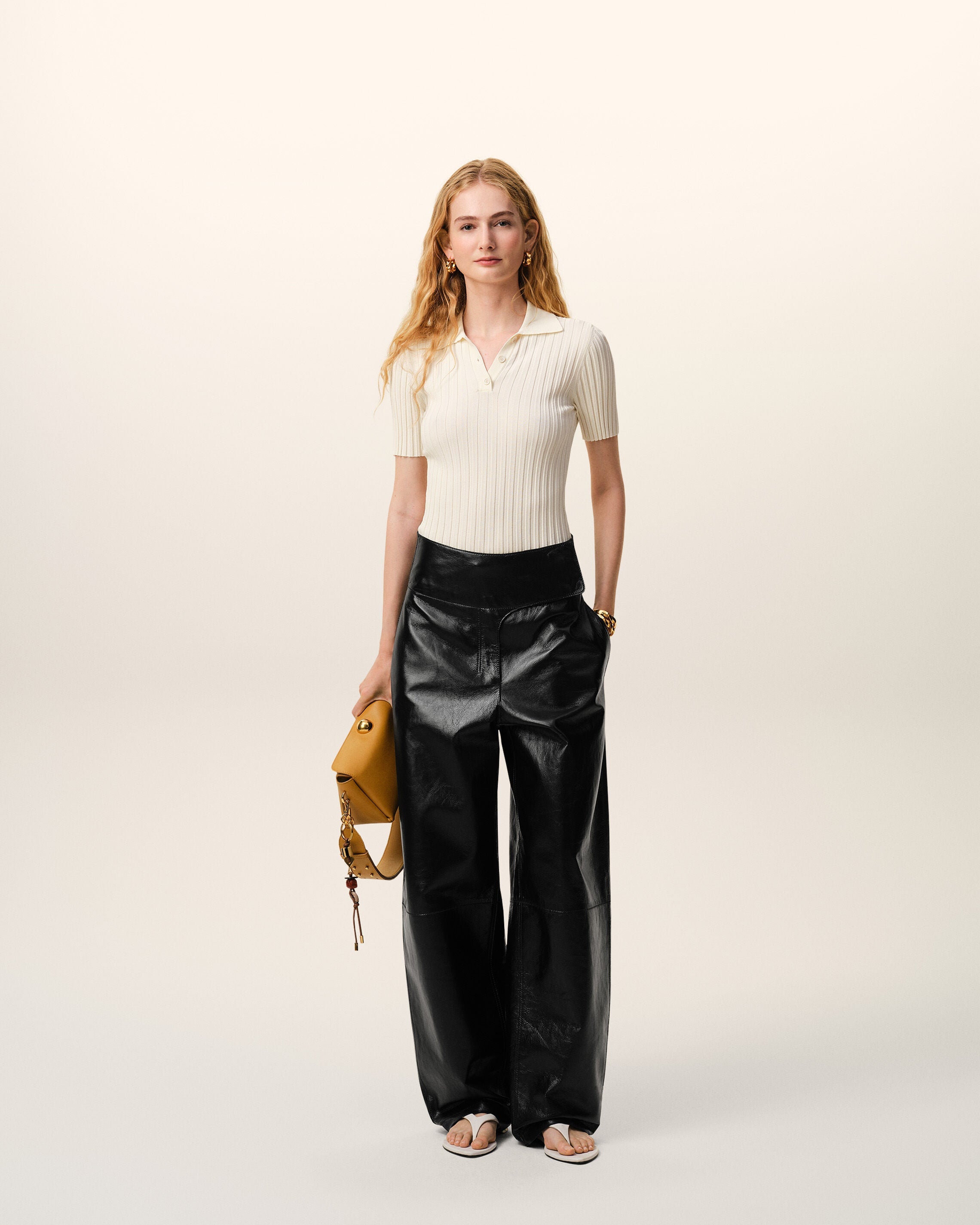 Black Lamb Leather Wrapped Belted Trousers