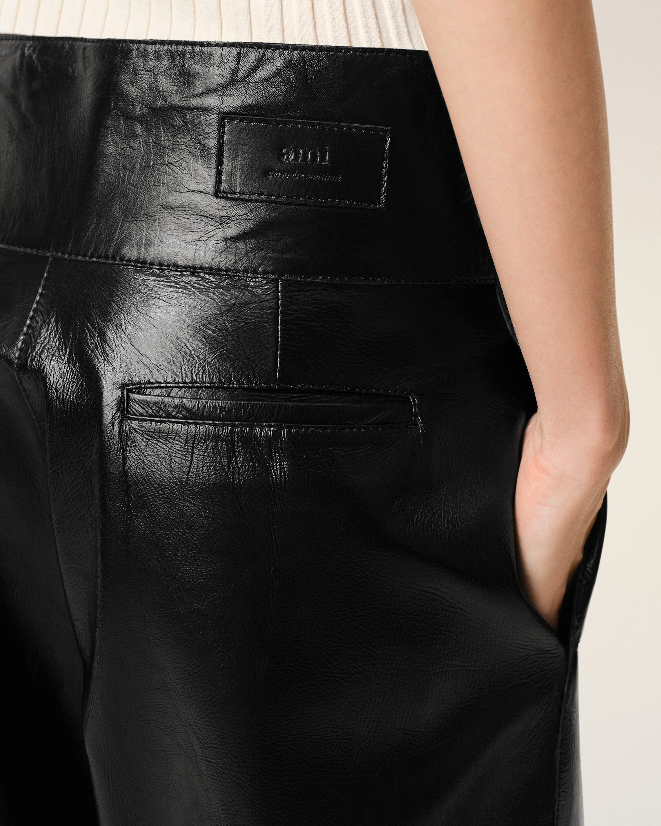 Black Lamb Leather Wrapped Belted Trousers