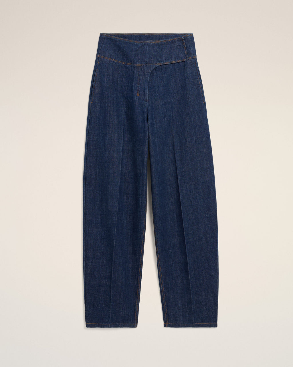 Blue Cotton Wrapped Belted Ballon Fit Jeans