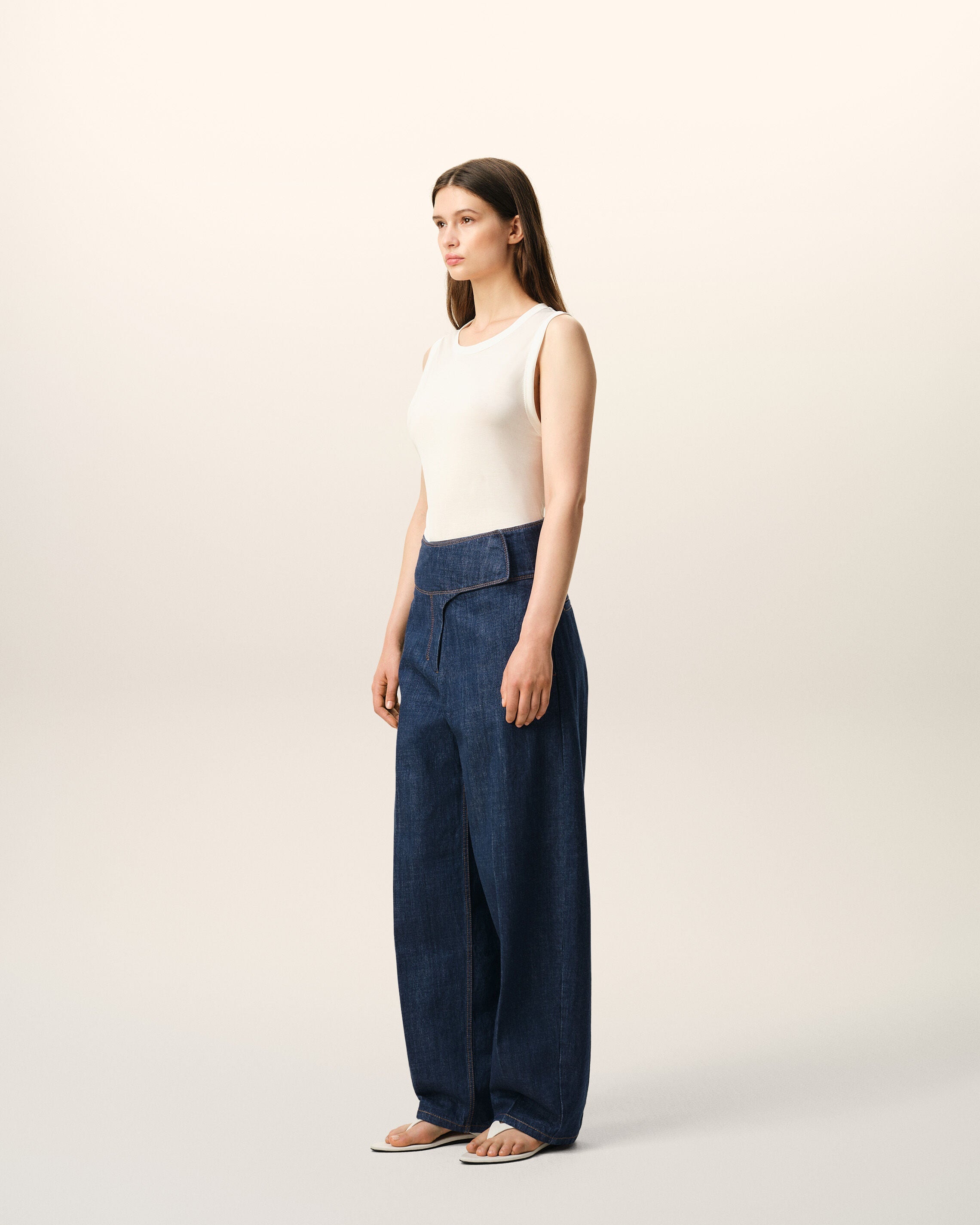 Blue Cotton Wrapped Belted Ballon Fit Jeans