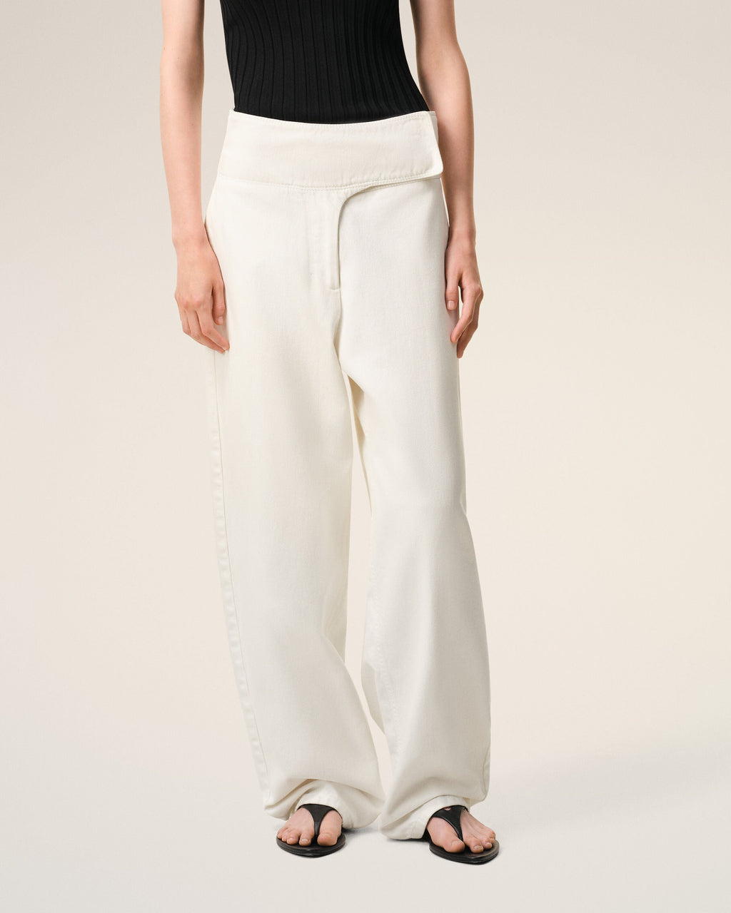 White Cotton Wrapped Belted Ballon Fit Jeans