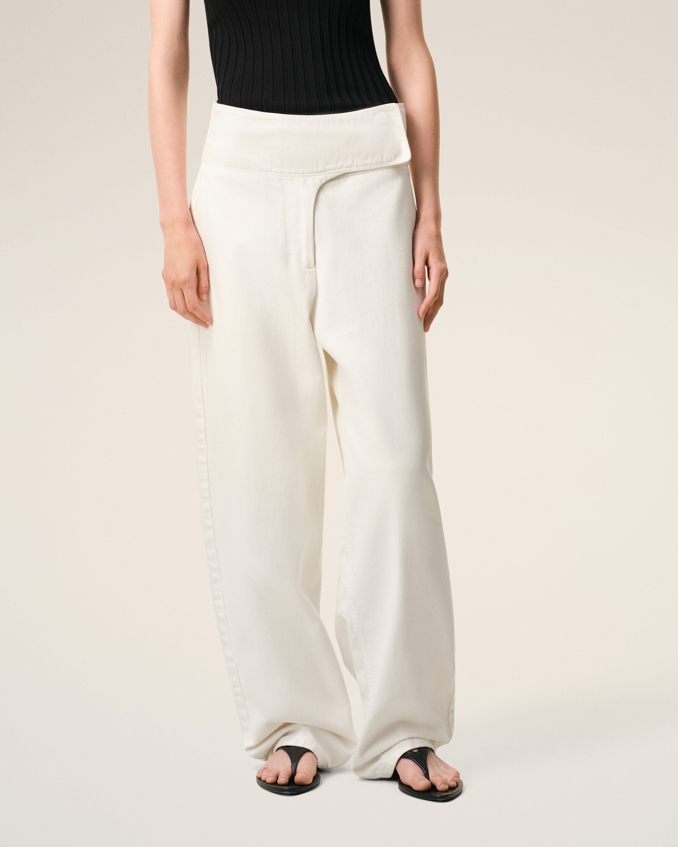 White Cotton Wrapped Belted Ballon Fit Jeans