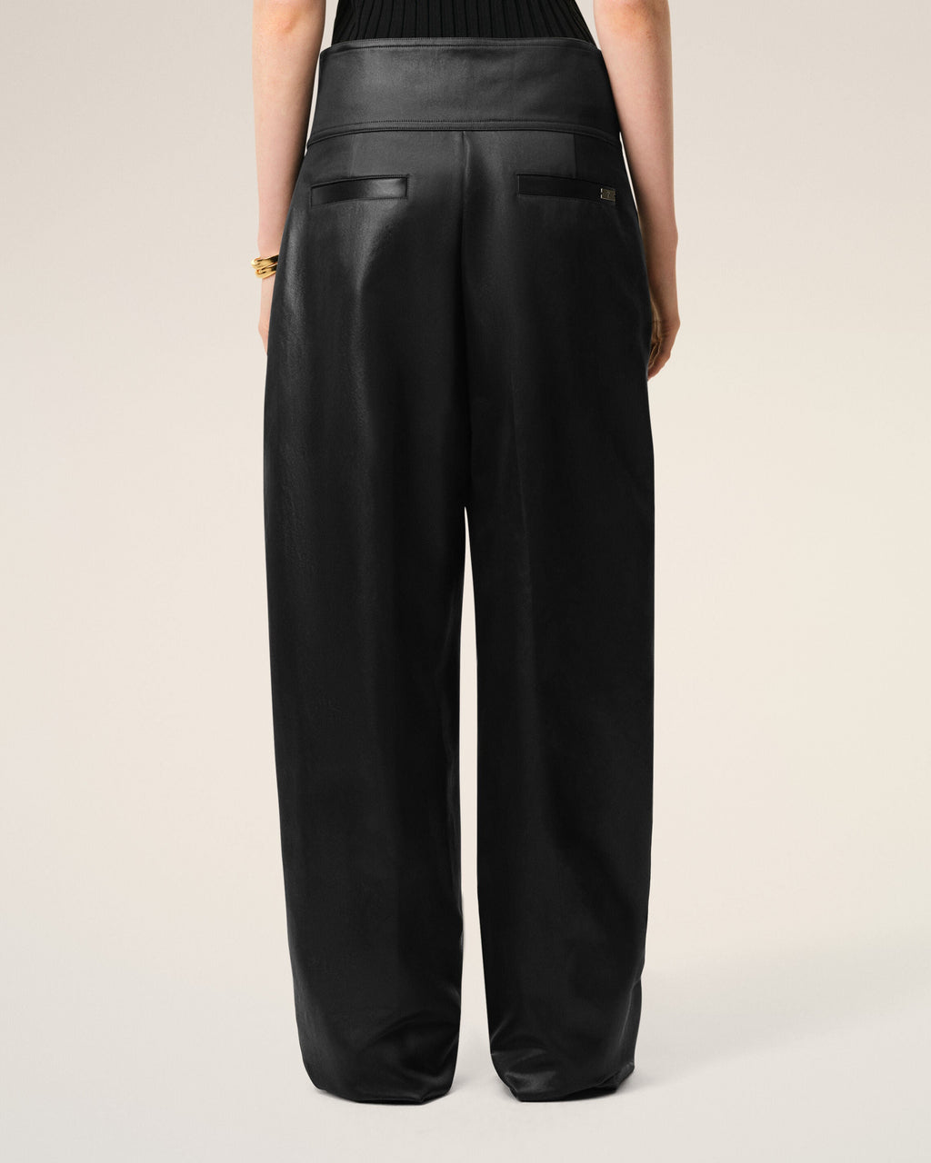 Black Satin Buckled Belt Trousers