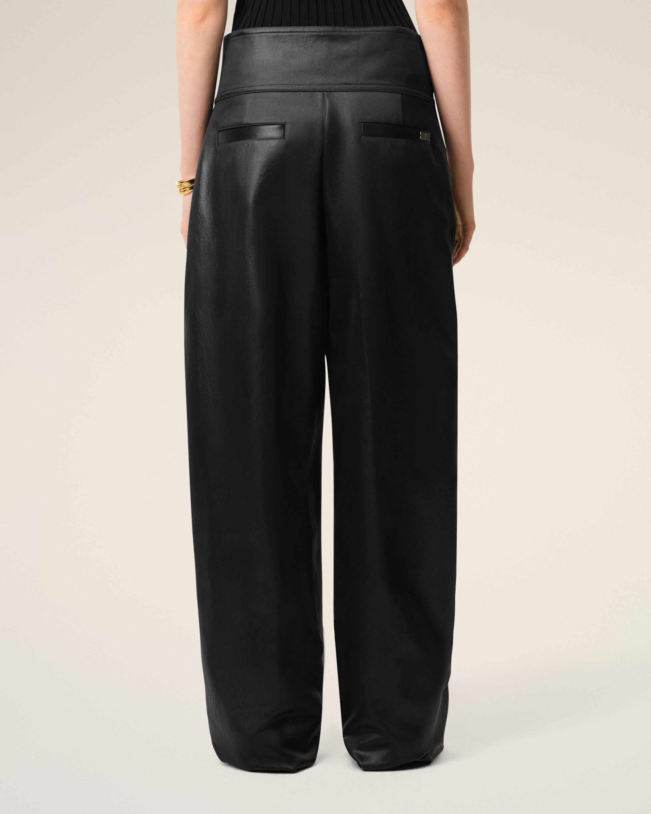 Black Satin Buckled Belt Trousers