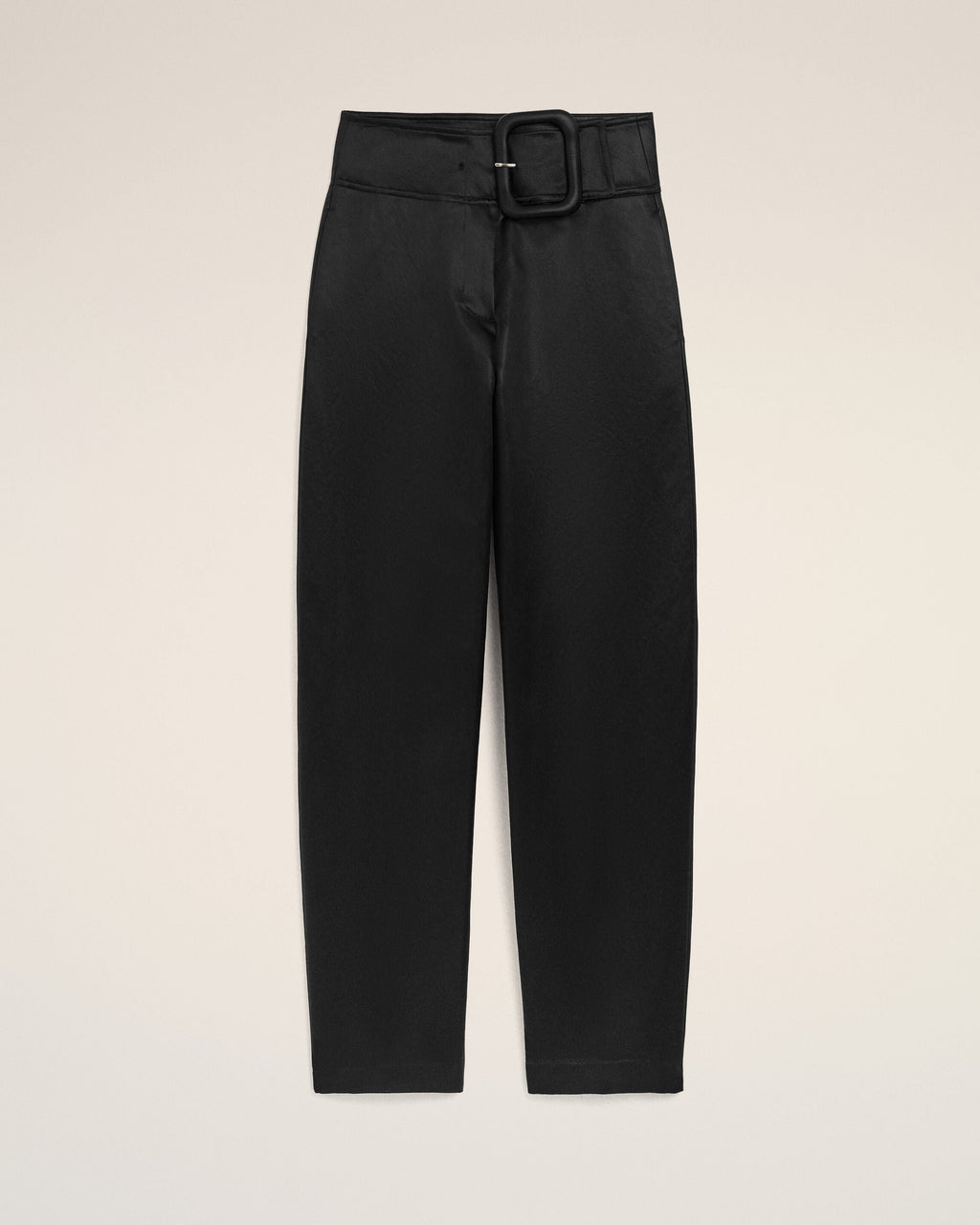 Black Satin Buckled Belt Trousers