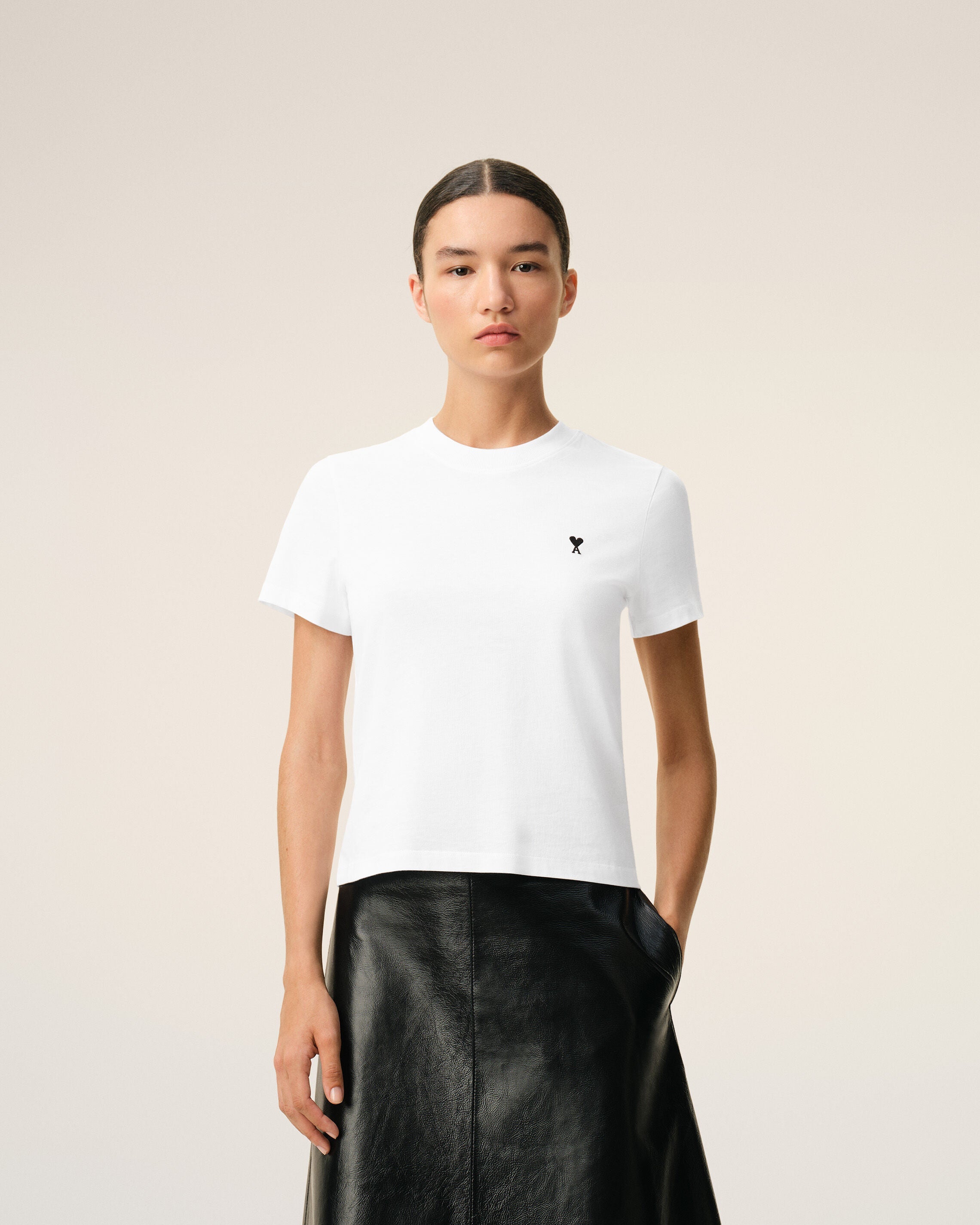 White Cotton Ami De Coeur Cropped T-shirt