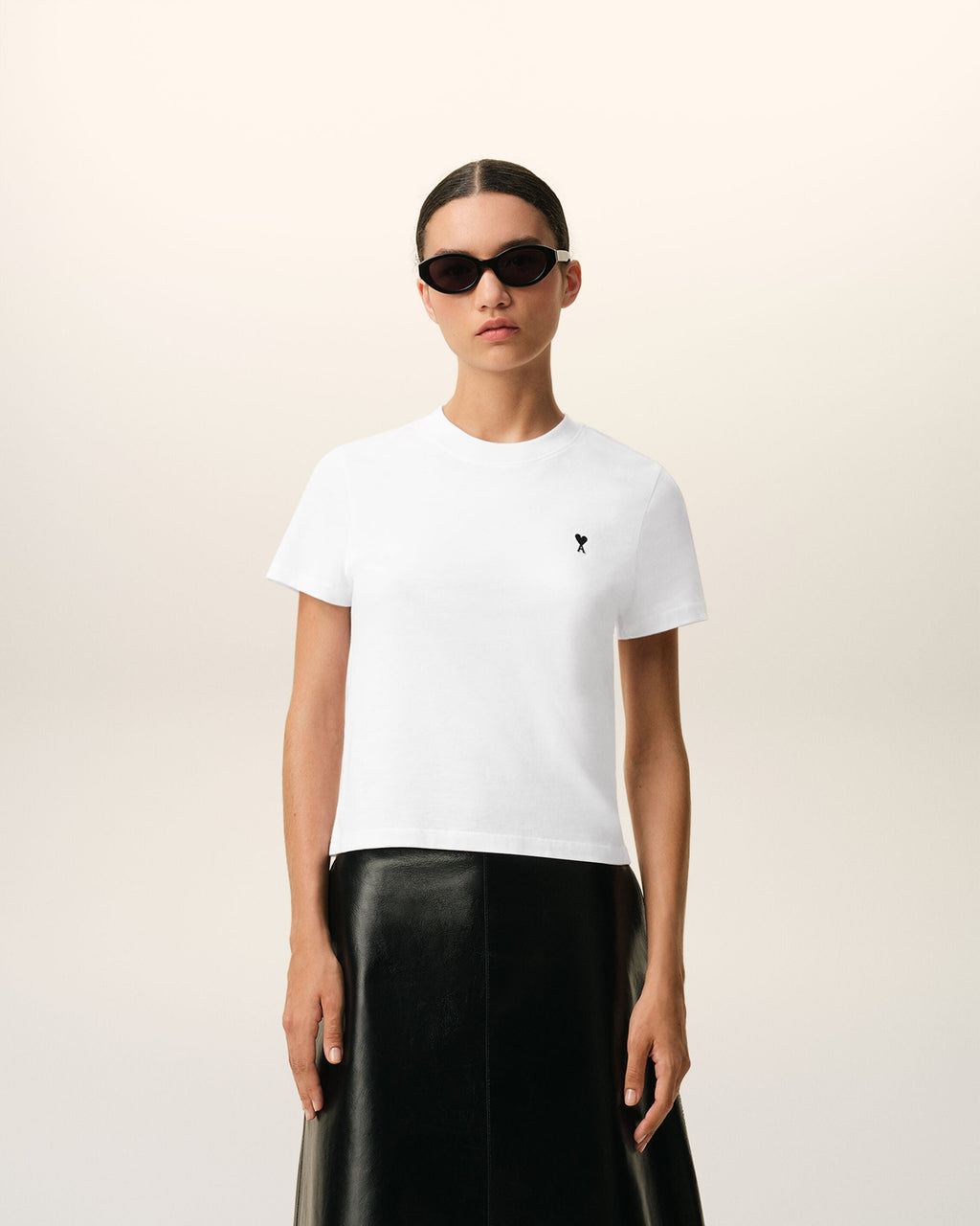 White Cotton Ami De Coeur Cropped T-shirt