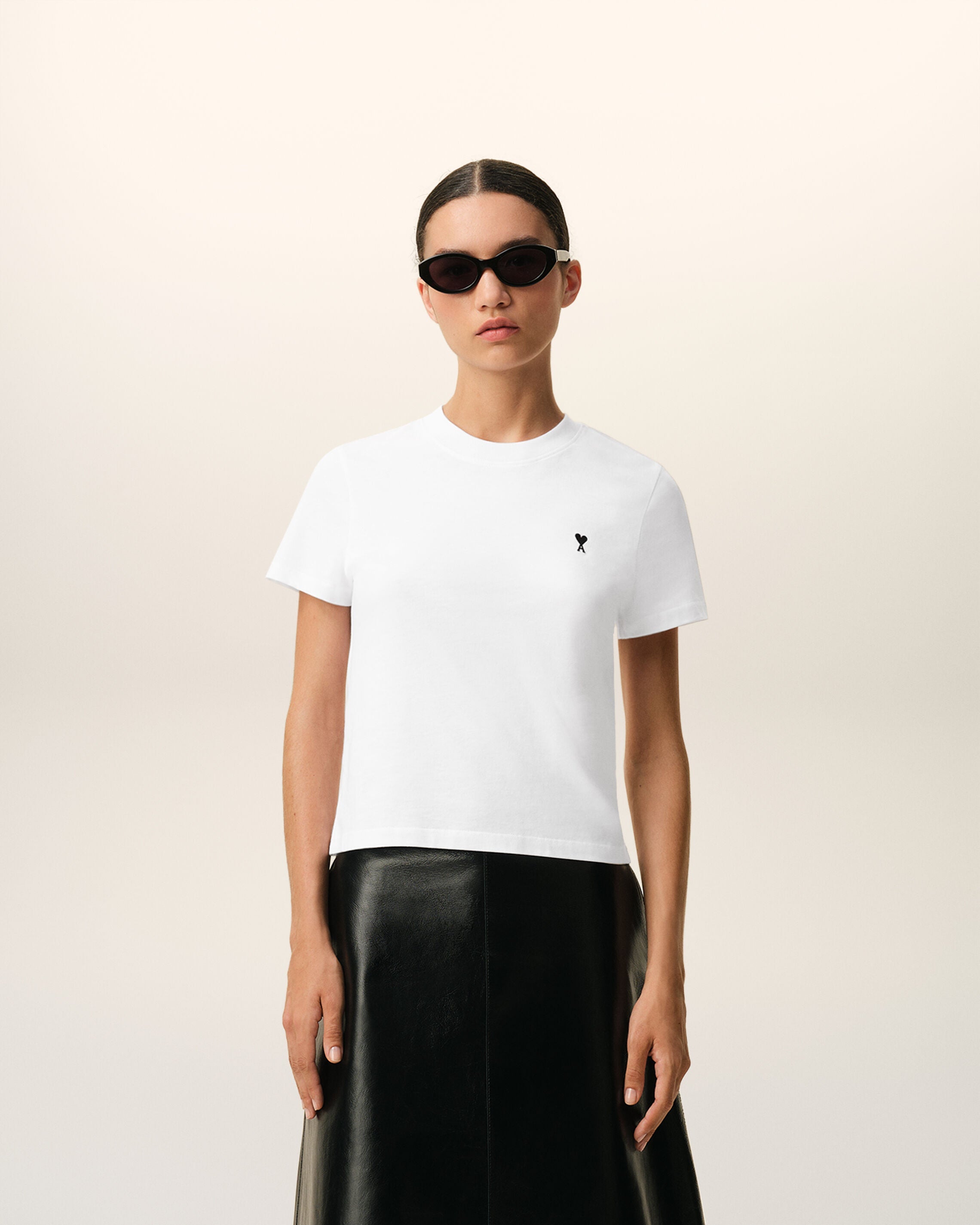 White Cotton Ami De Coeur Cropped T-shirt