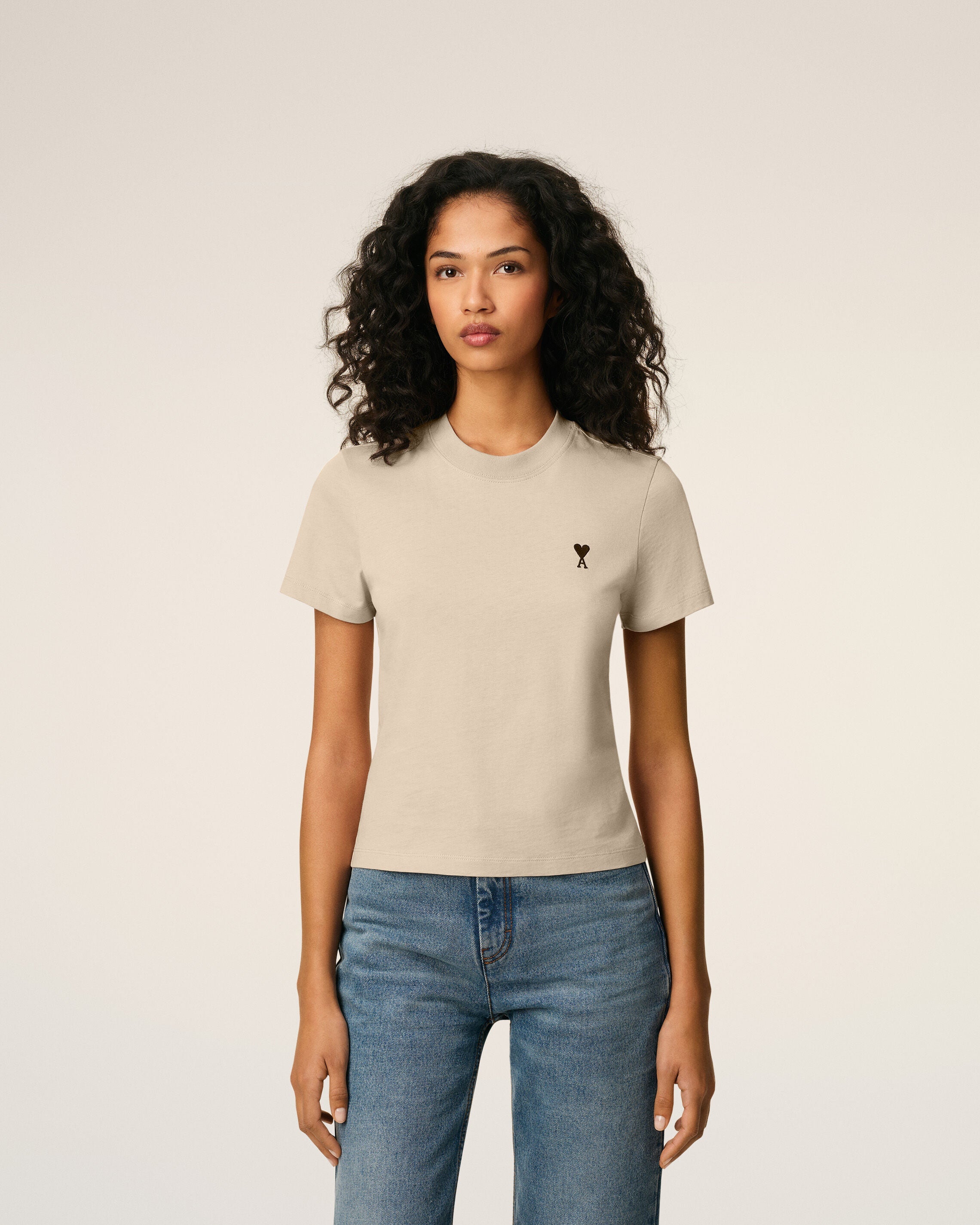 Beige Cotton Cropped Ami De Coeur T-shirt