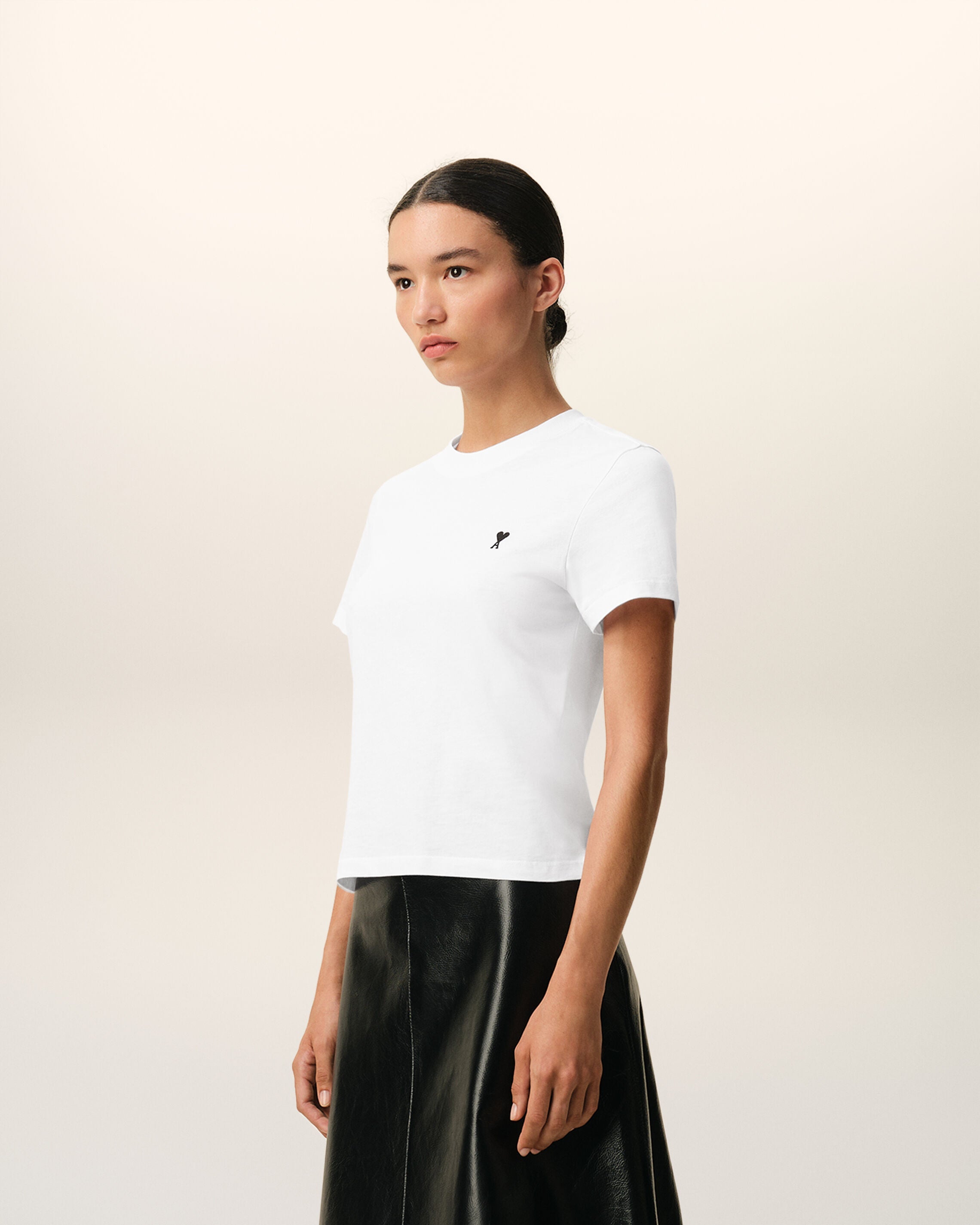 White Cotton Ami De Coeur Cropped T-shirt