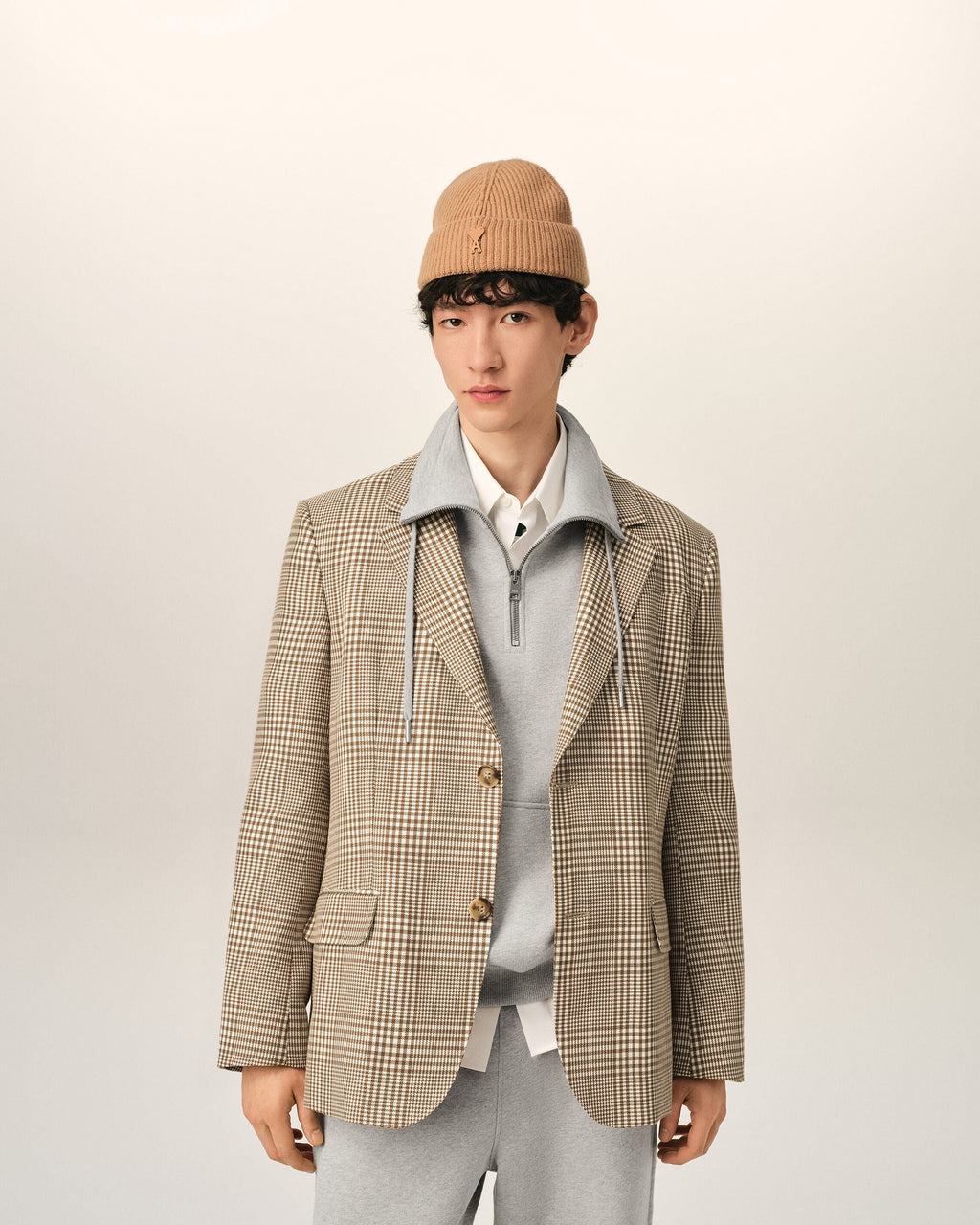 Brown Wool Prince Of Wales Straight Jacket