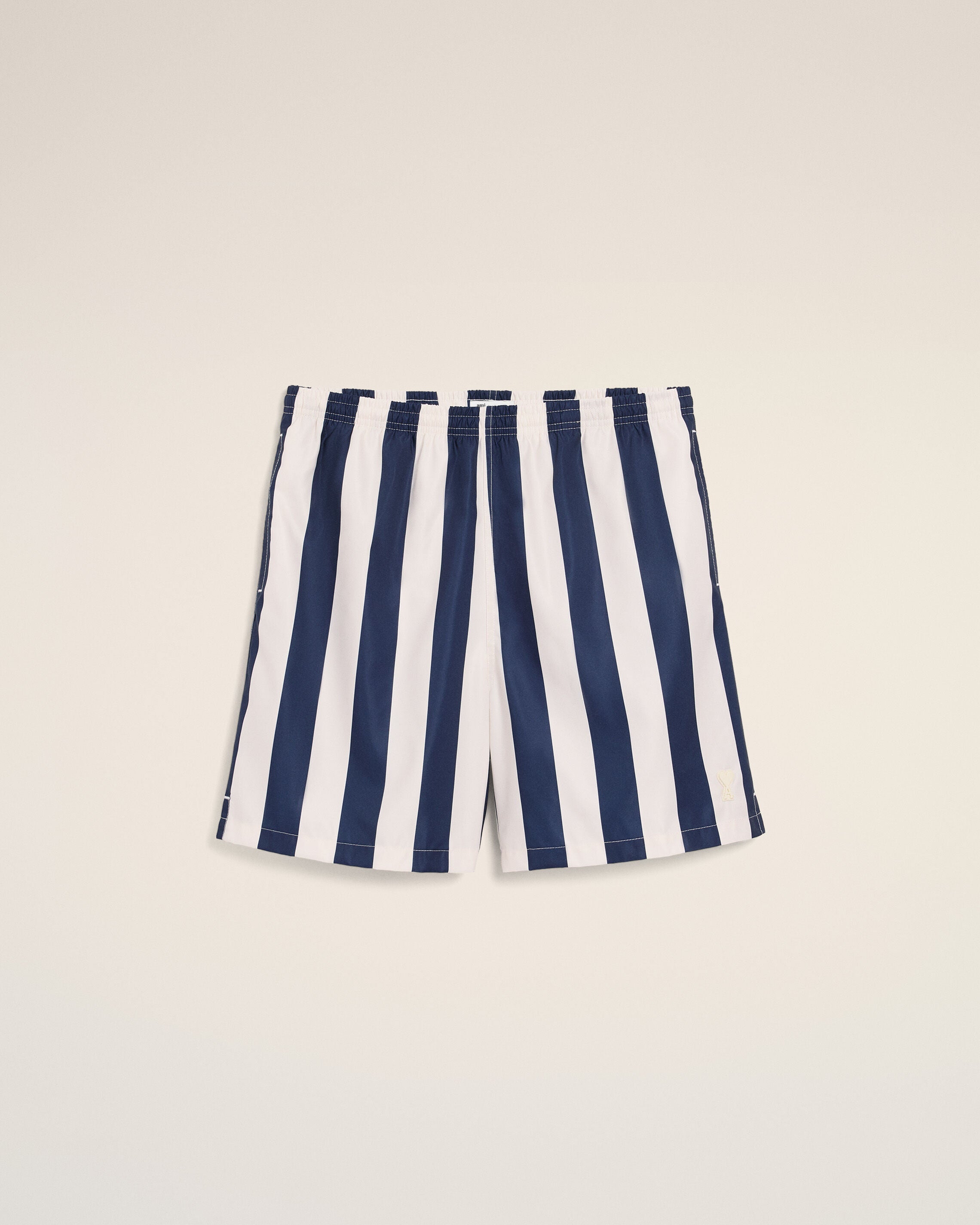 White And Navy Long Stripes Swimsuit
