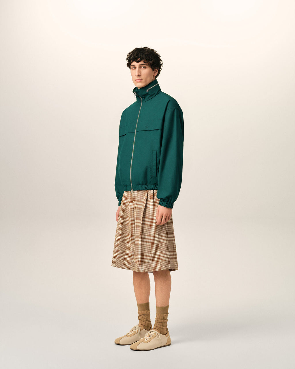 Green Cotton And Nylon Canvas Windbreaker