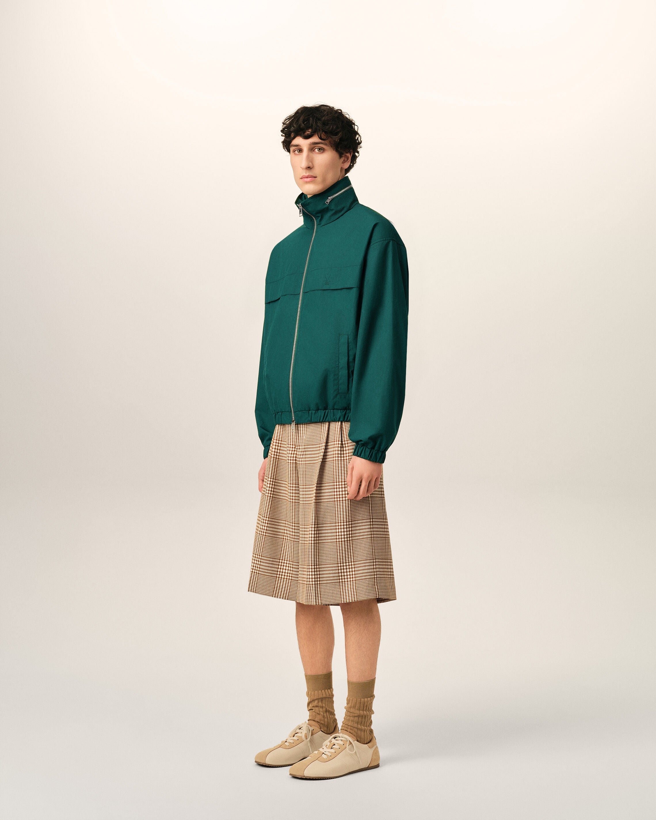 Green Cotton And Nylon Canvas Windbreaker