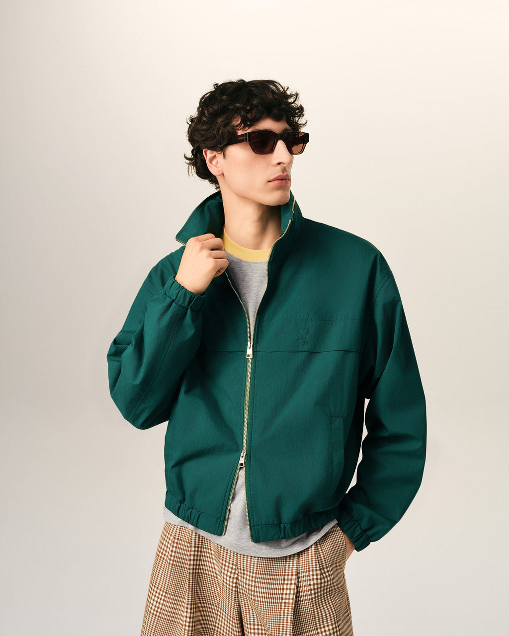 Green Cotton And Nylon Canvas Windbreaker