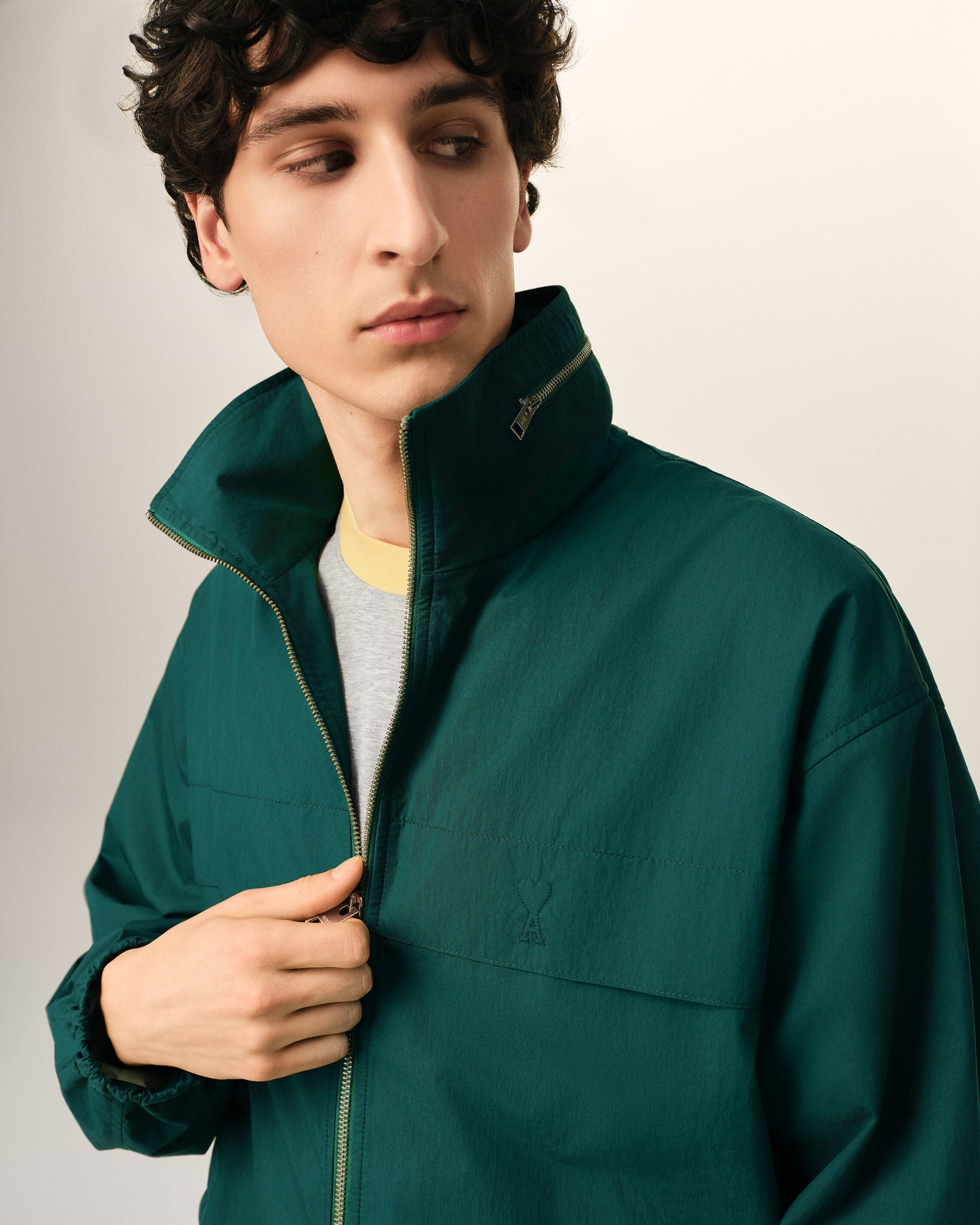 Green Cotton And Nylon Canvas Windbreaker