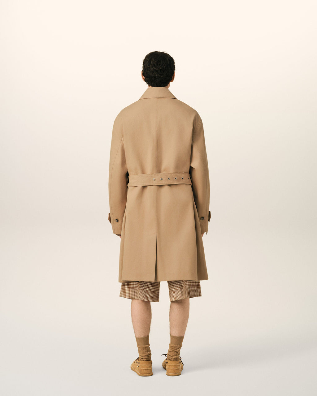 Beige Water-Repellent Cotton Twill Belted Mac