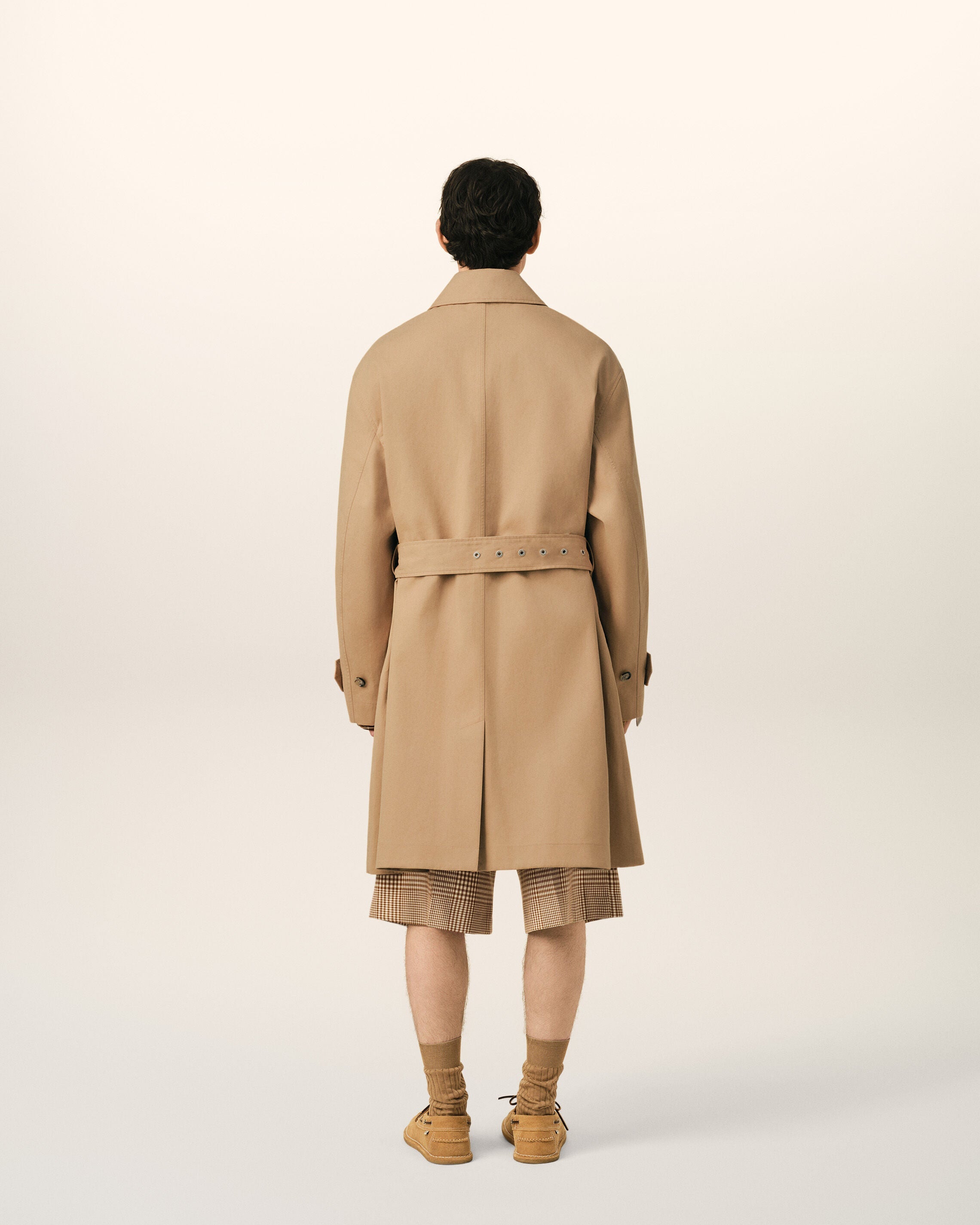 Beige Water-Repellent Cotton Twill Belted Mac