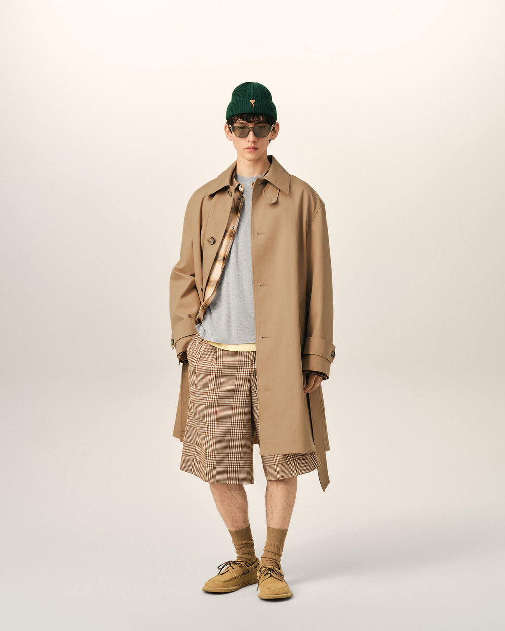 Beige Water-Repellent Cotton Twill Belted Mac
