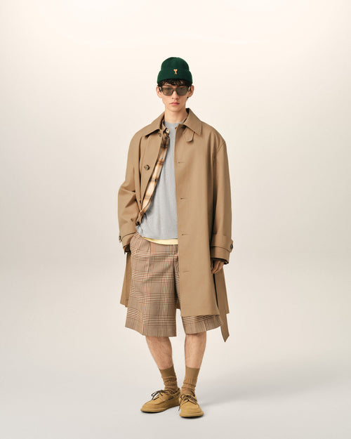 Beige Water-Repellent Cotton Twill Belted Mac