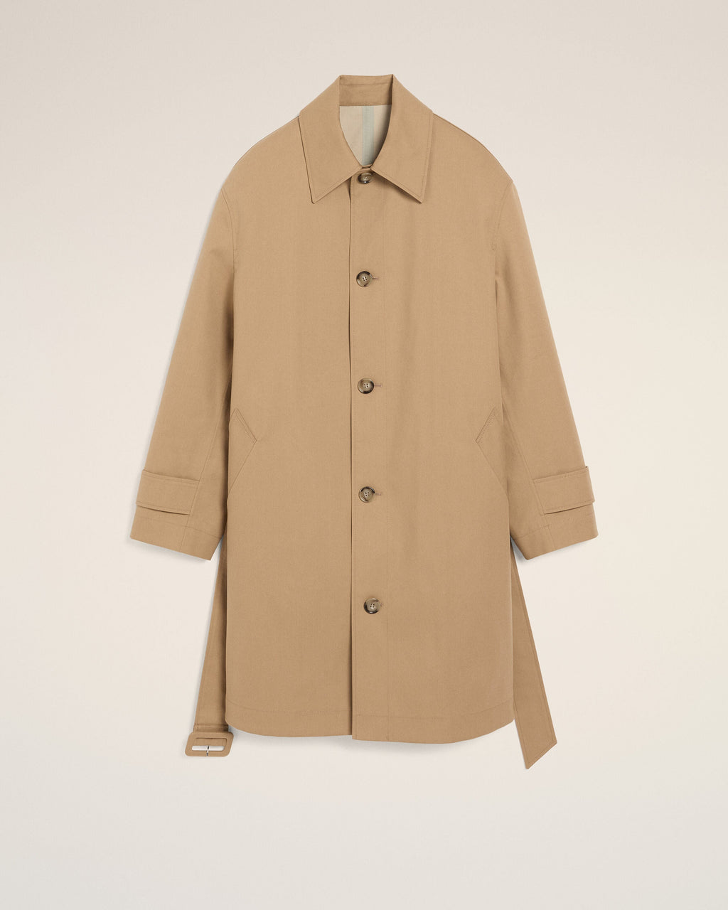 Beige Water-Repellent Cotton Twill Belted Mac