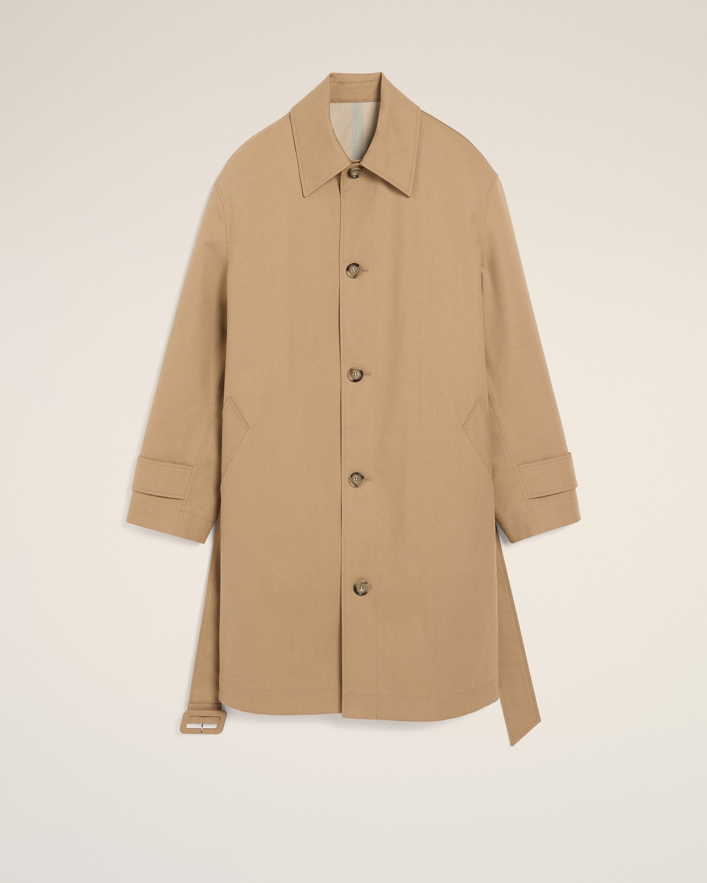 Beige Water-Repellent Cotton Twill Belted Mac