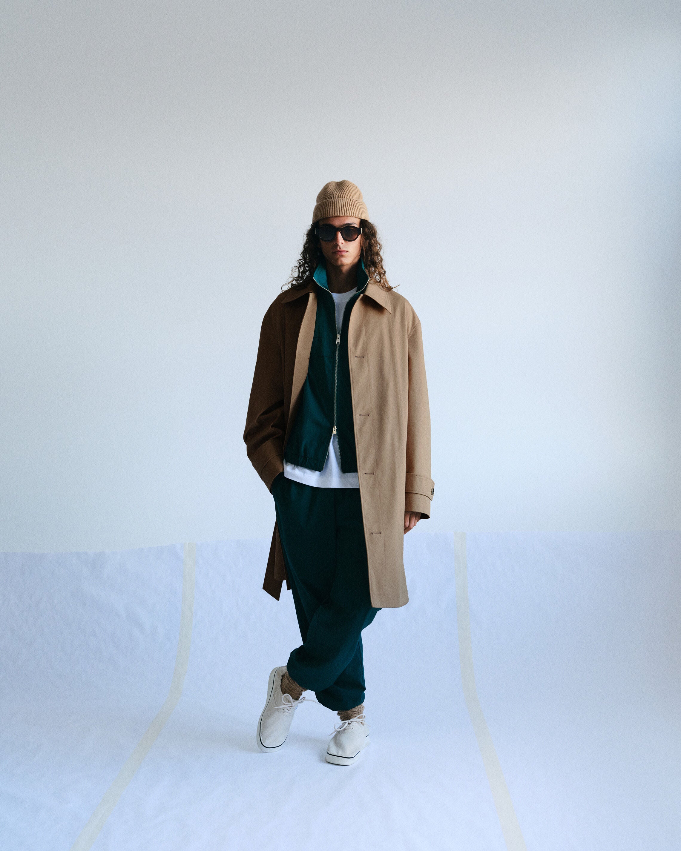 Beige Water-Repellent Cotton Twill Belted Mac