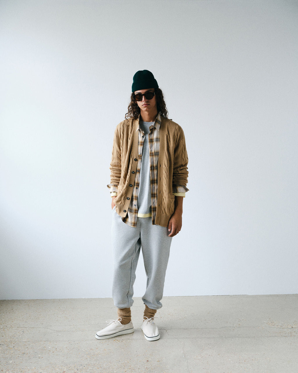 Brown Wool And Cotton Cable Stitch Cardigan